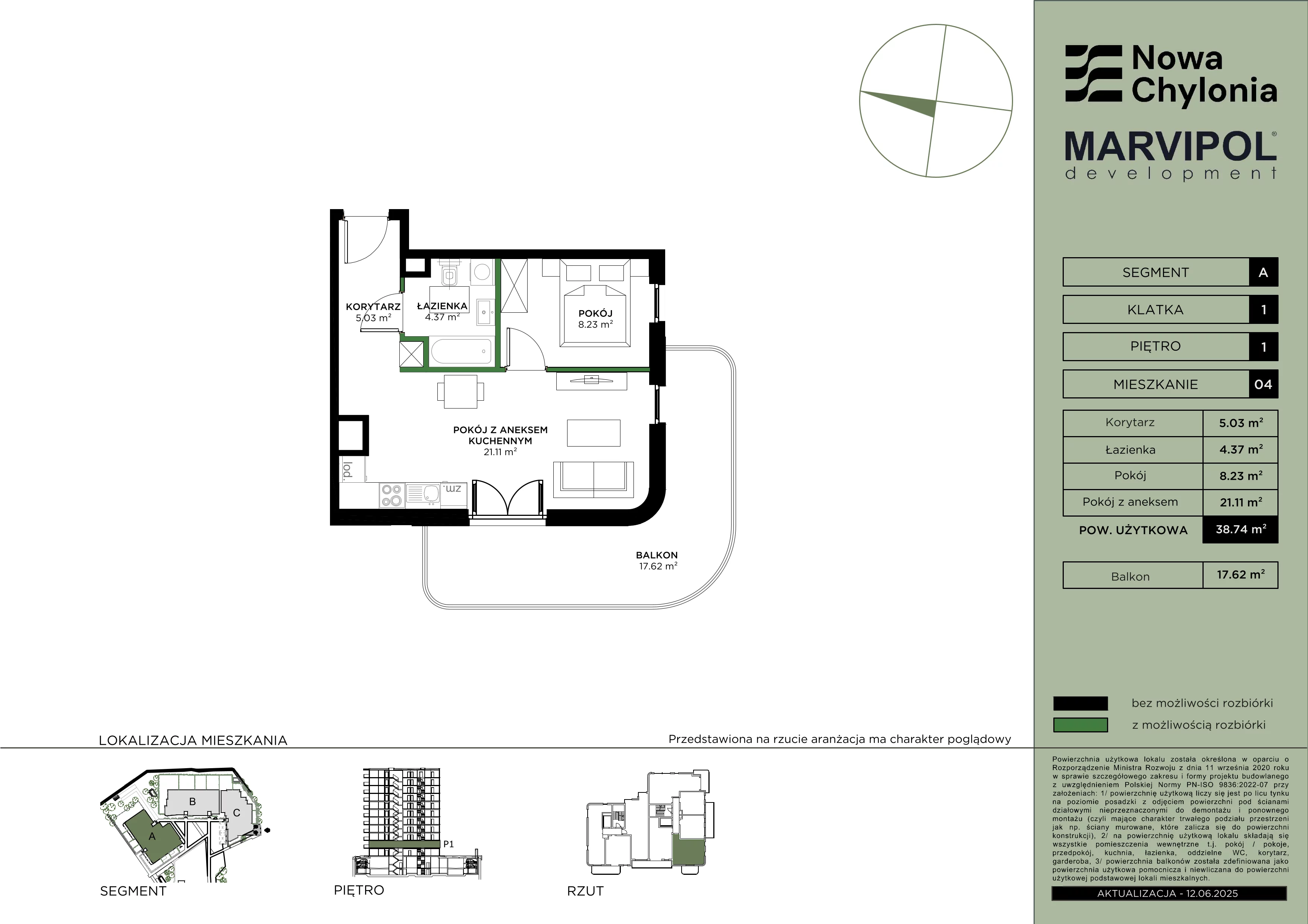 2 pokoje, mieszkanie 38,74 m², piętro 1, oferta nr A/A1-1-04, Nowa Chylonia, Gdynia, Chylonia, Chylonia, ul. Pucka 4