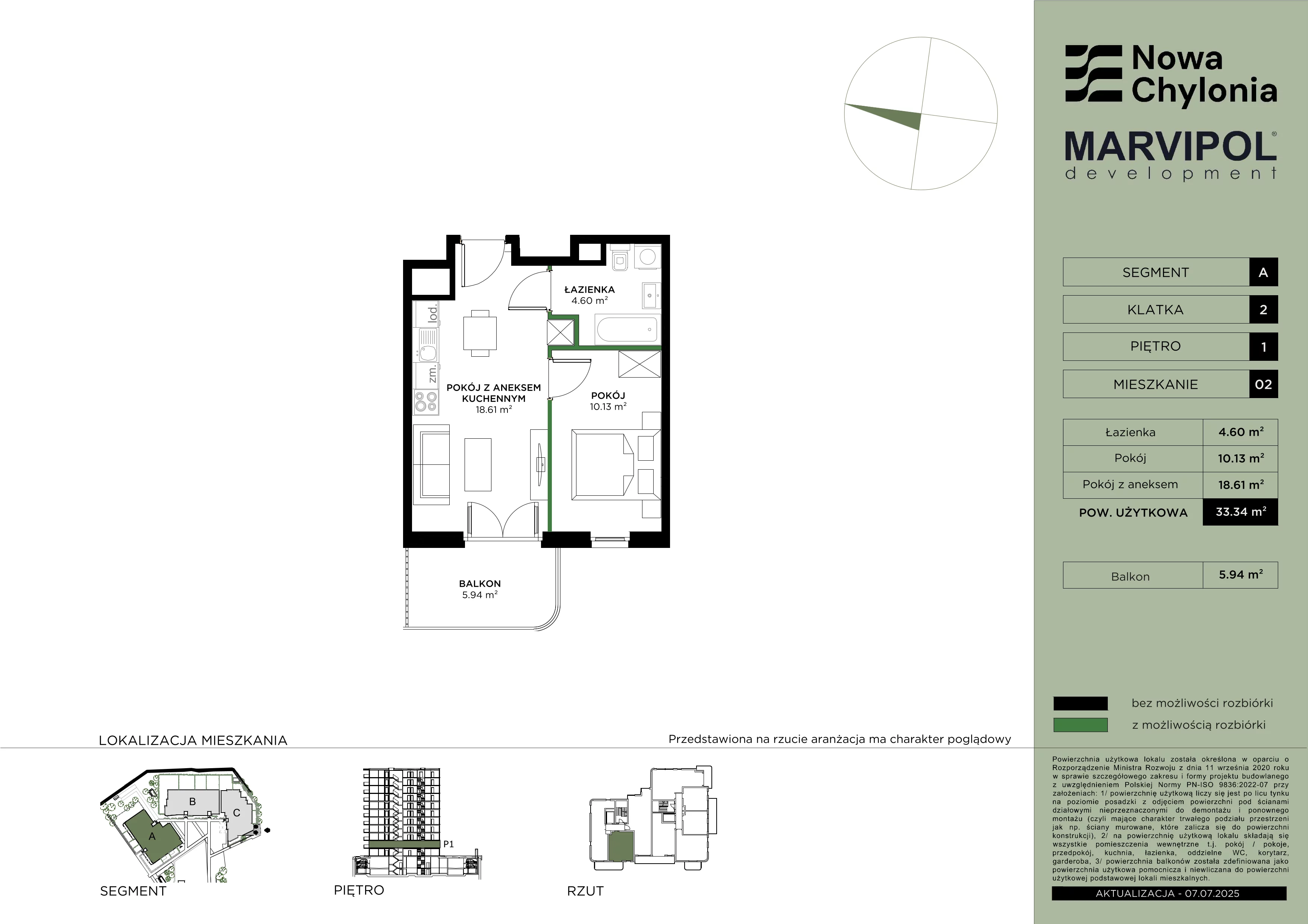 2 pokoje, mieszkanie 33,34 m², piętro 1, oferta nr A/A2-1-02, Nowa Chylonia, Gdynia, Chylonia, Chylonia, ul. Pucka 4
