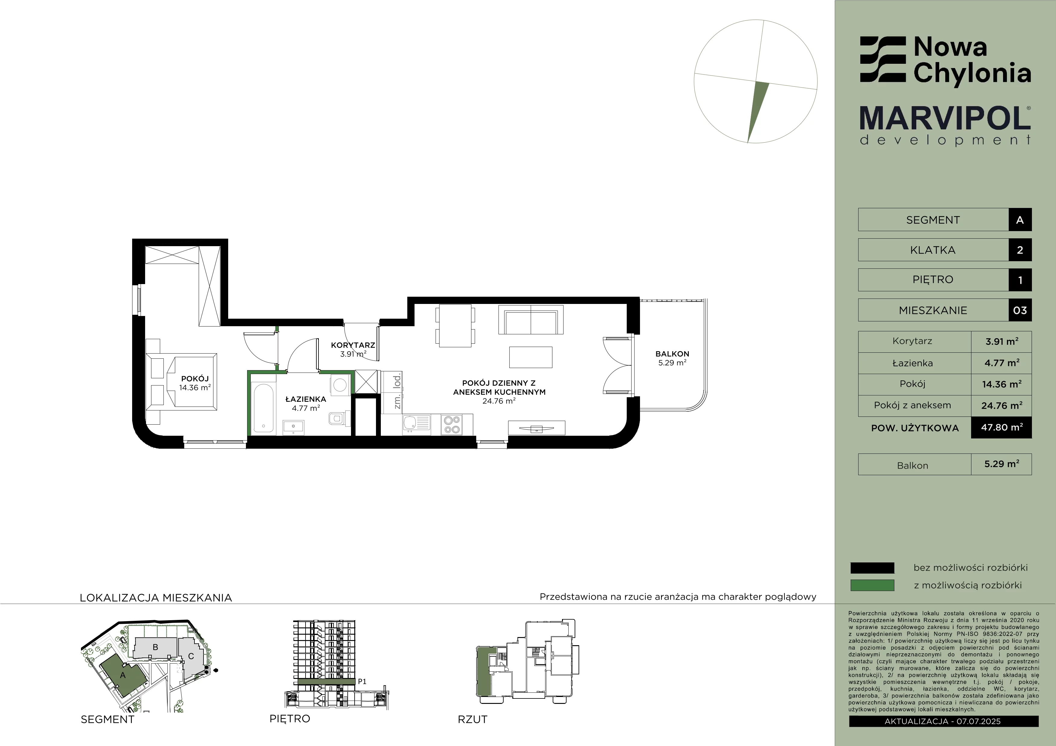 2 pokoje, mieszkanie 47,80 m², piętro 1, oferta nr A/A2-1-03, Nowa Chylonia, Gdynia, Chylonia, Chylonia, ul. Pucka 4