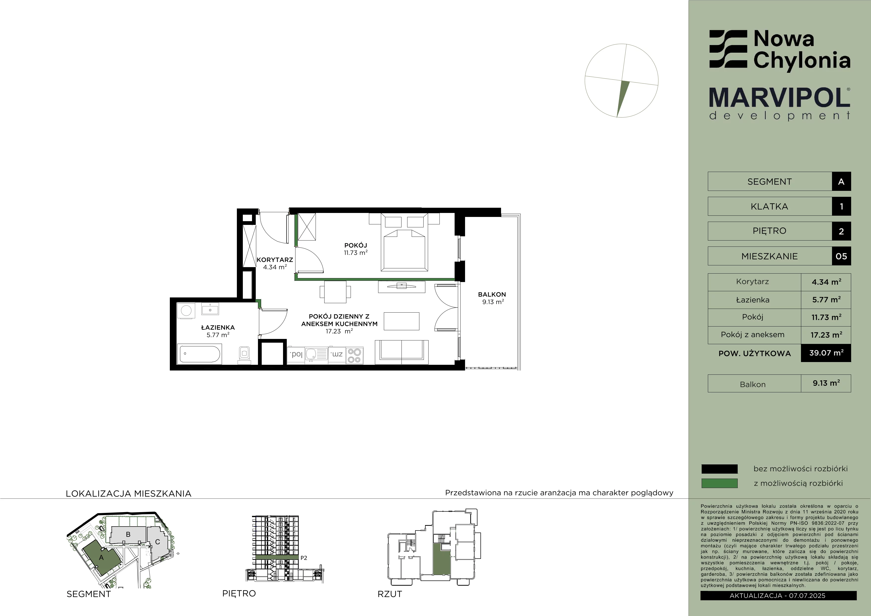 2 pokoje, mieszkanie 39,07 m², piętro 2, oferta nr A/A1-2-05, Nowa Chylonia, Gdynia, Chylonia, Chylonia, ul. Pucka 4