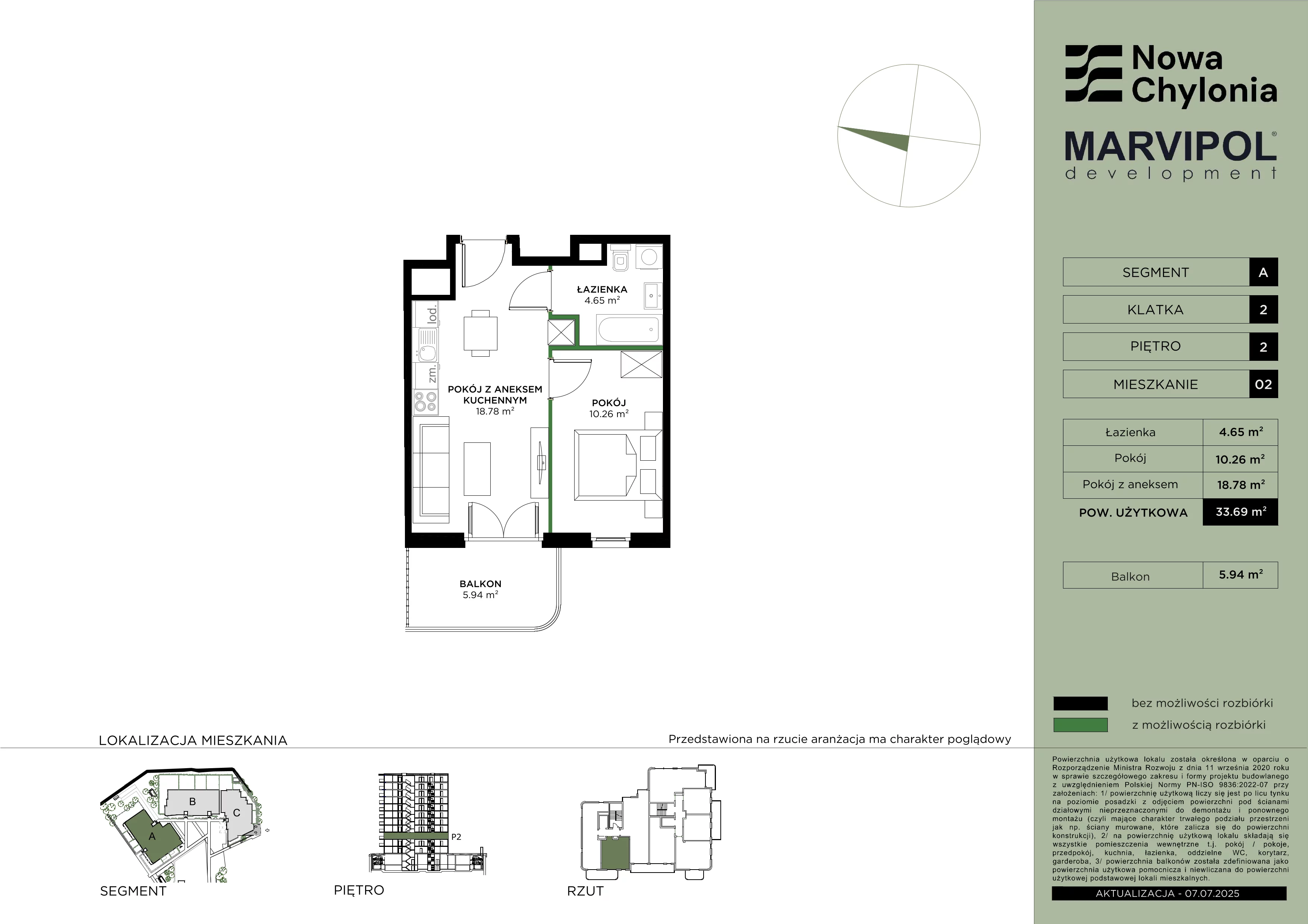 2 pokoje, mieszkanie 33,69 m², piętro 2, oferta nr A/A2-2-02, Nowa Chylonia, Gdynia, Chylonia, Chylonia, ul. Pucka 4