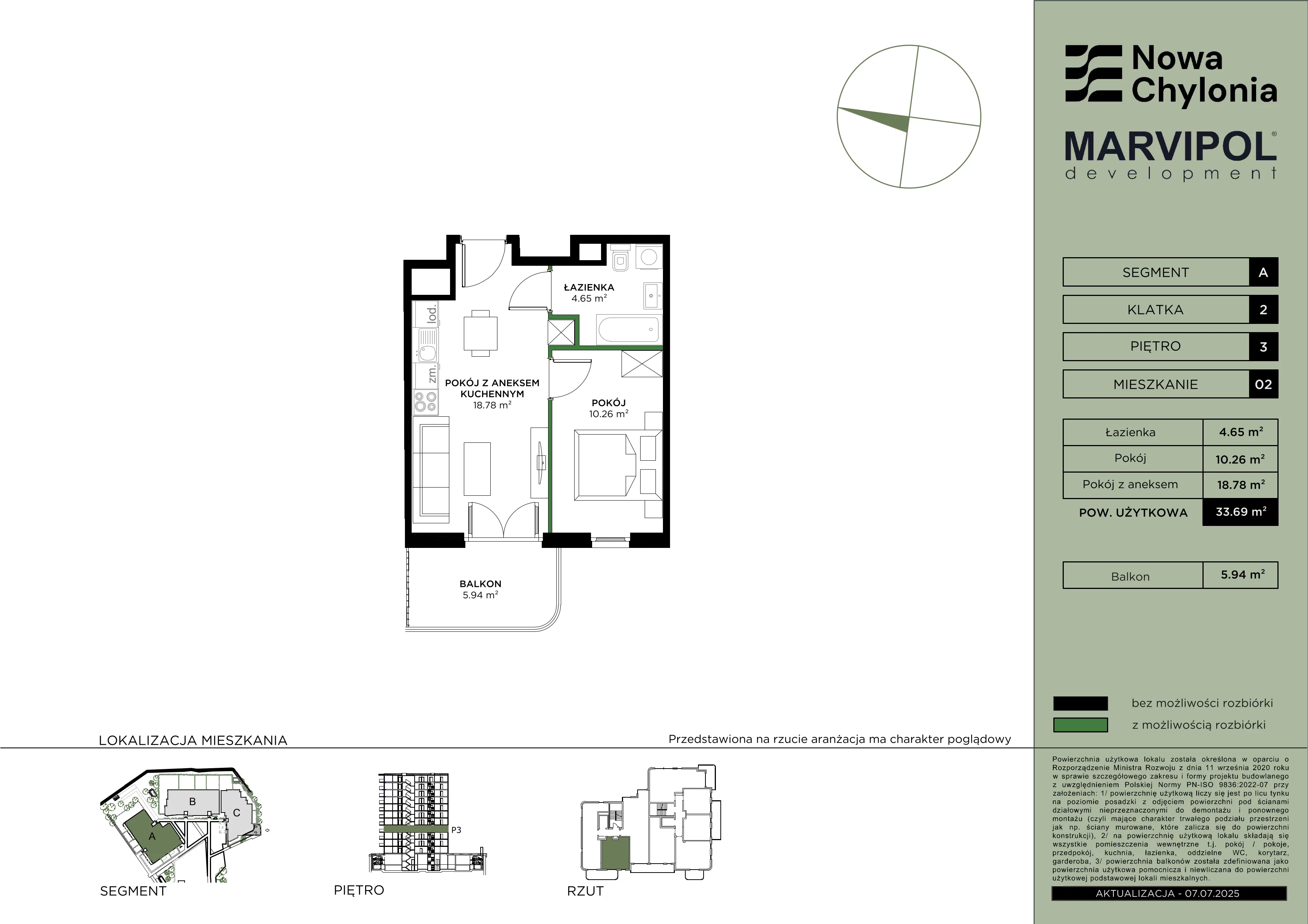 2 pokoje, mieszkanie 33,69 m², piętro 3, oferta nr A/A2-3-02, Nowa Chylonia, Gdynia, Chylonia, Chylonia, ul. Pucka 4