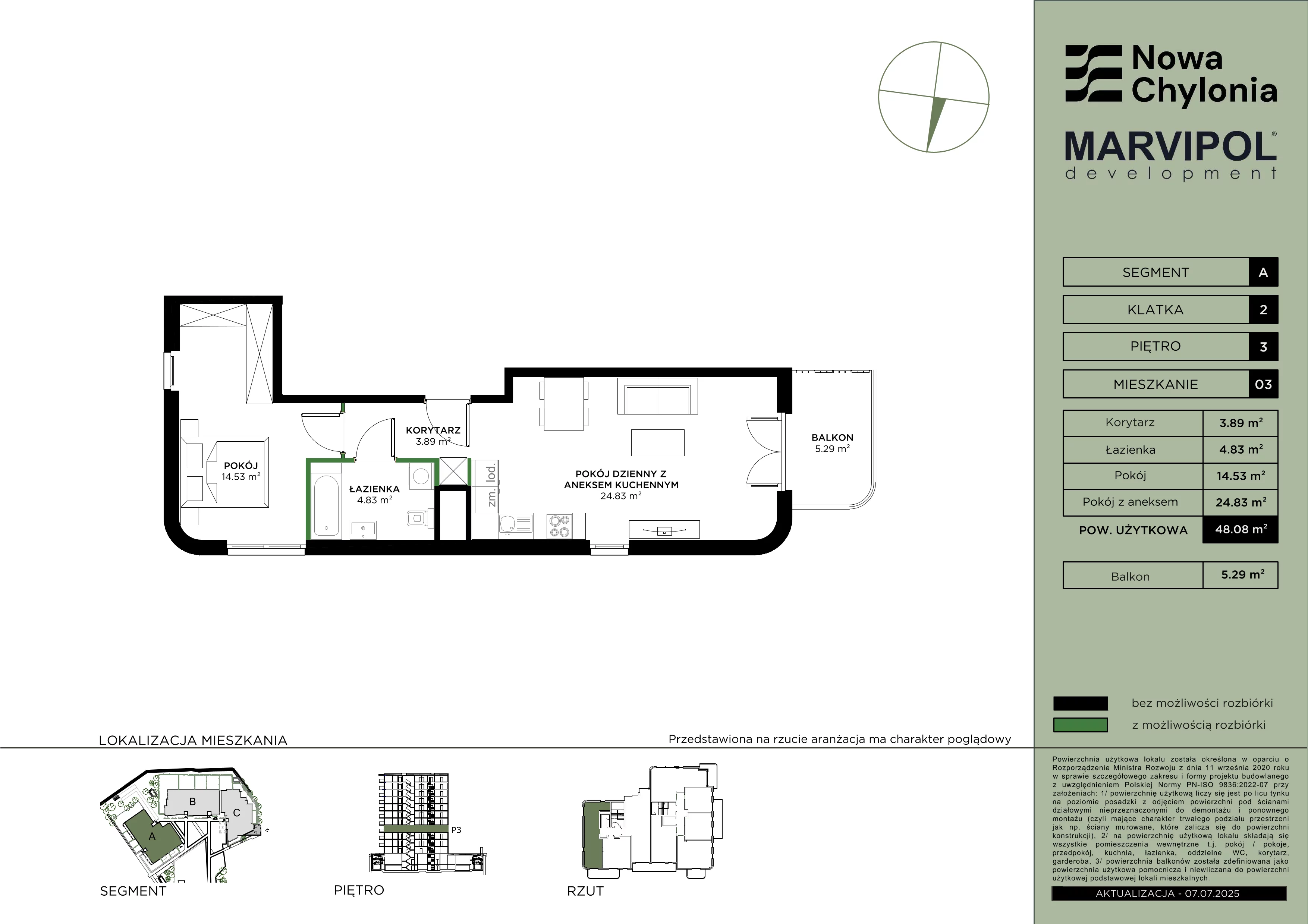 2 pokoje, mieszkanie 48,08 m², piętro 3, oferta nr A/A2-3-03, Nowa Chylonia, Gdynia, Chylonia, Chylonia, ul. Pucka 4