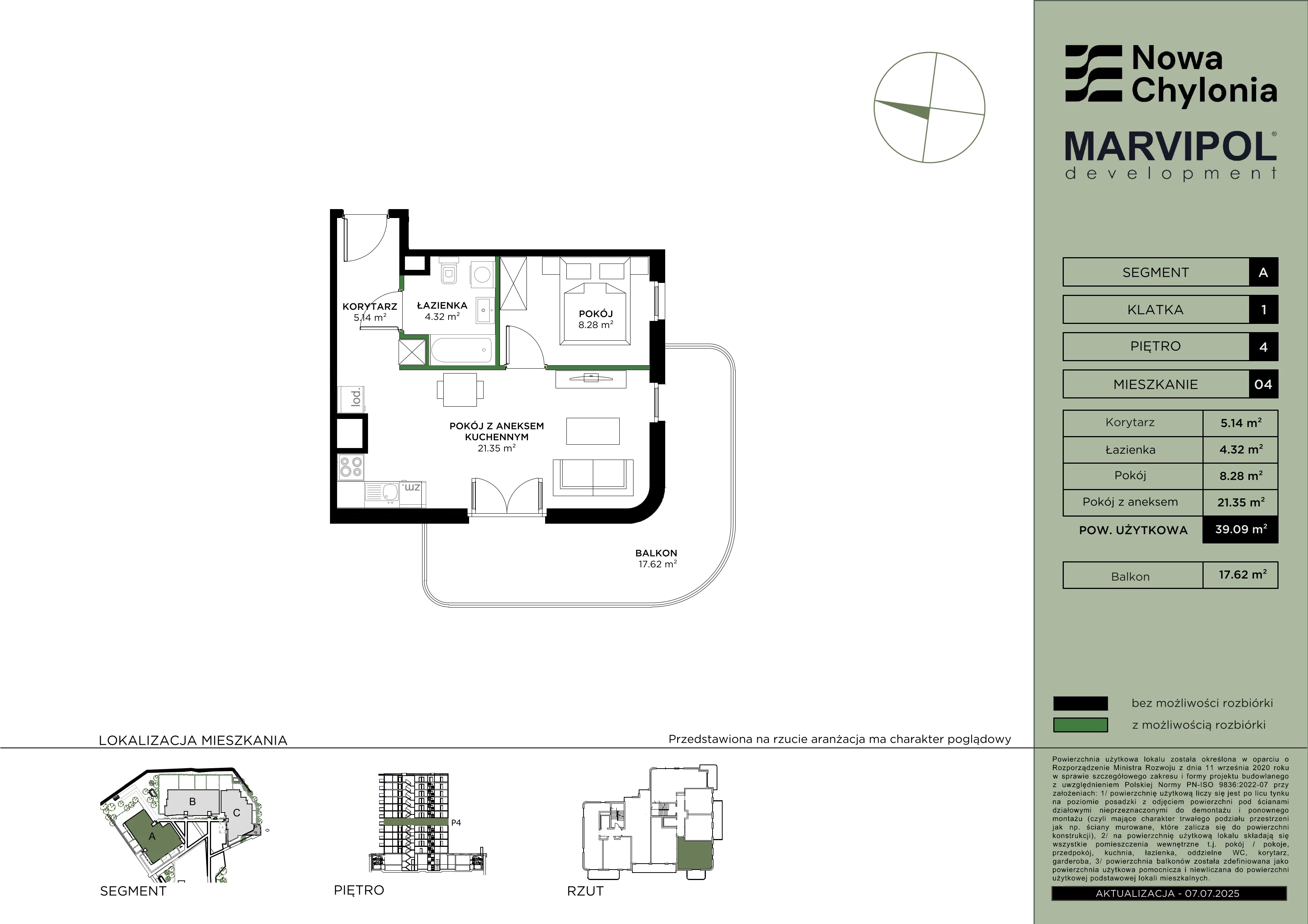 2 pokoje, mieszkanie 39,09 m², piętro 4, oferta nr A/A1-4-04, Nowa Chylonia, Gdynia, Chylonia, Chylonia, ul. Pucka 4