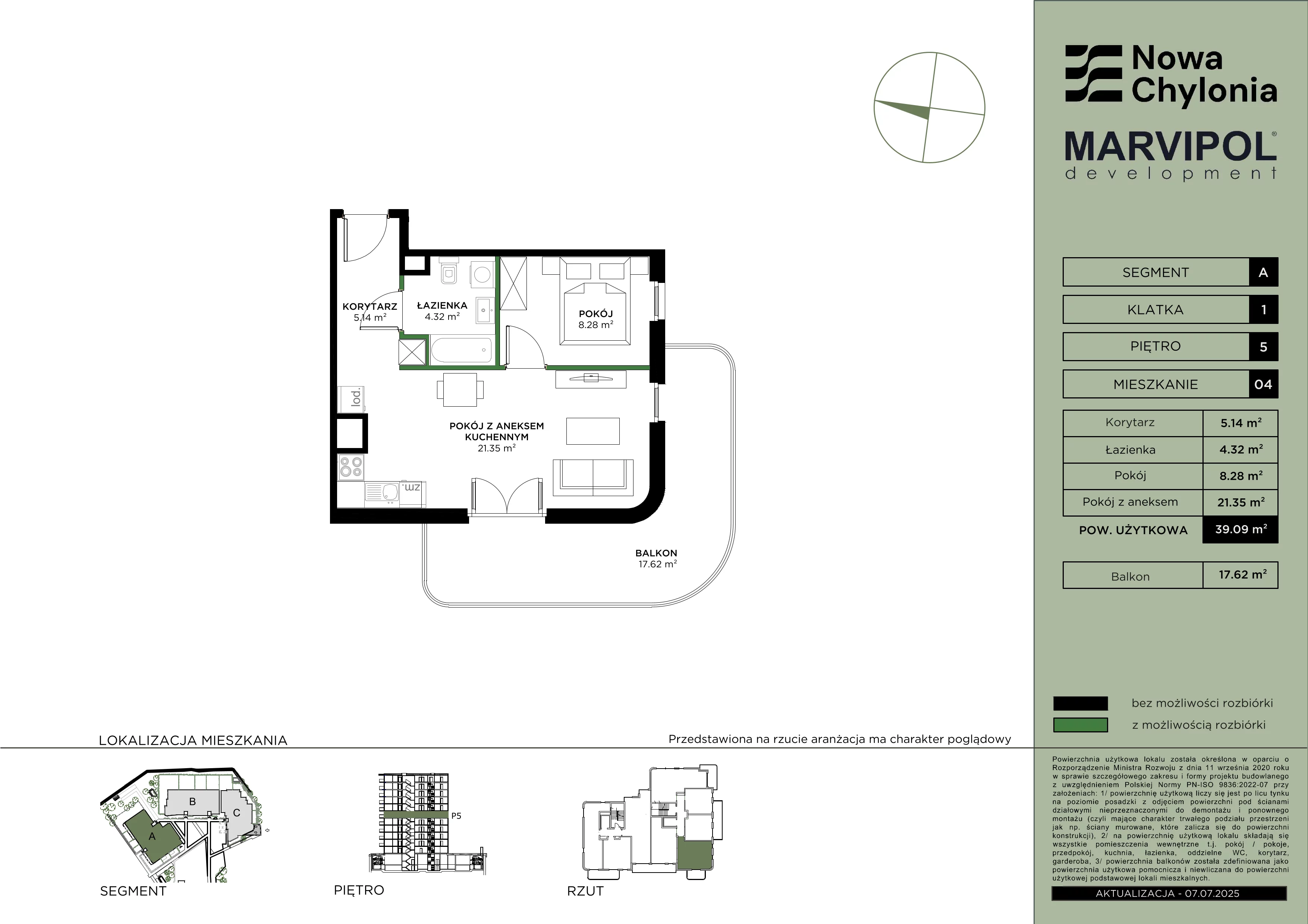 2 pokoje, mieszkanie 39,09 m², piętro 5, oferta nr A/A1-5-04, Nowa Chylonia, Gdynia, Chylonia, Chylonia, ul. Pucka 4