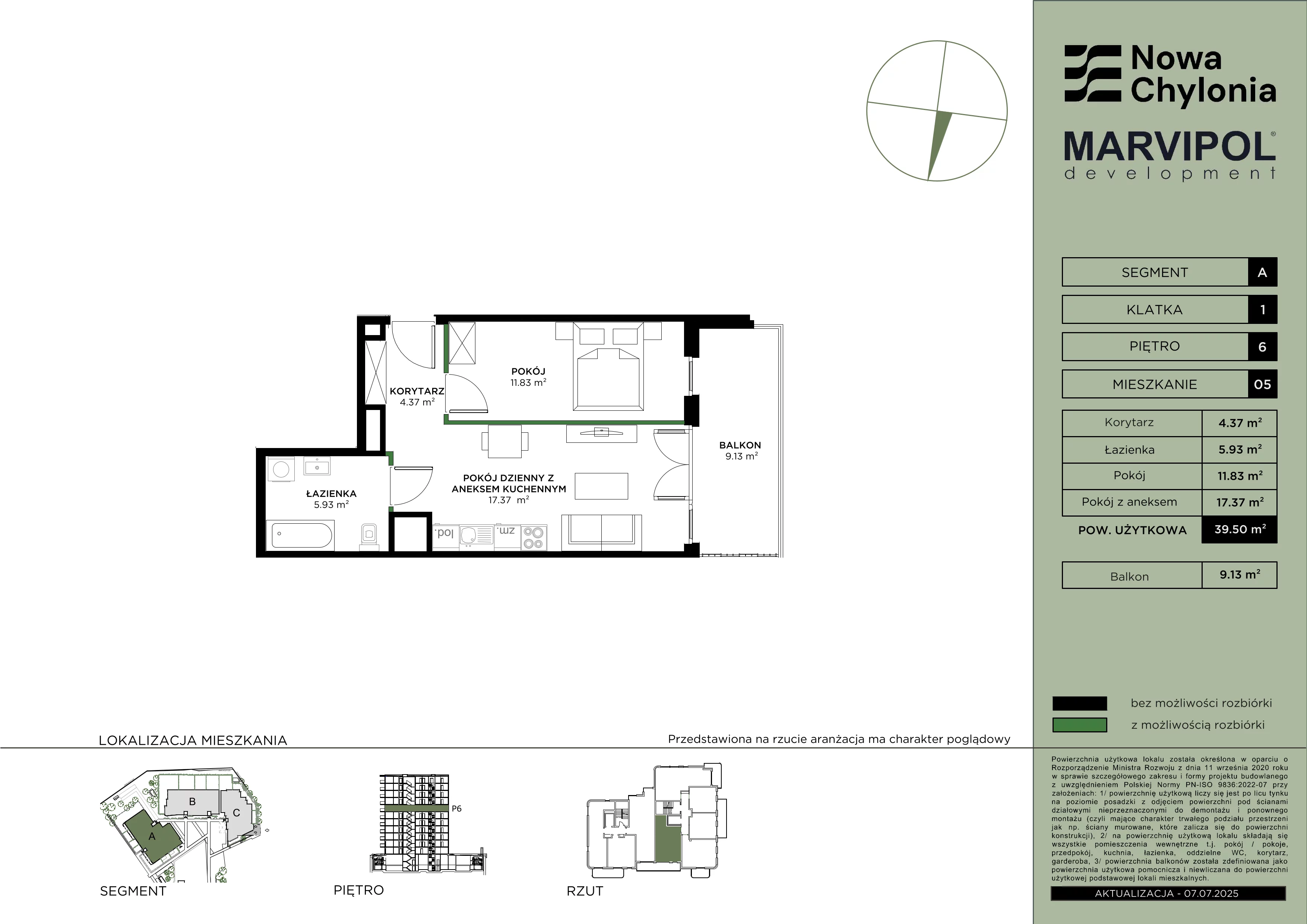 2 pokoje, mieszkanie 39,50 m², piętro 6, oferta nr A/A1-6-05, Nowa Chylonia, Gdynia, Chylonia, Chylonia, ul. Pucka 4