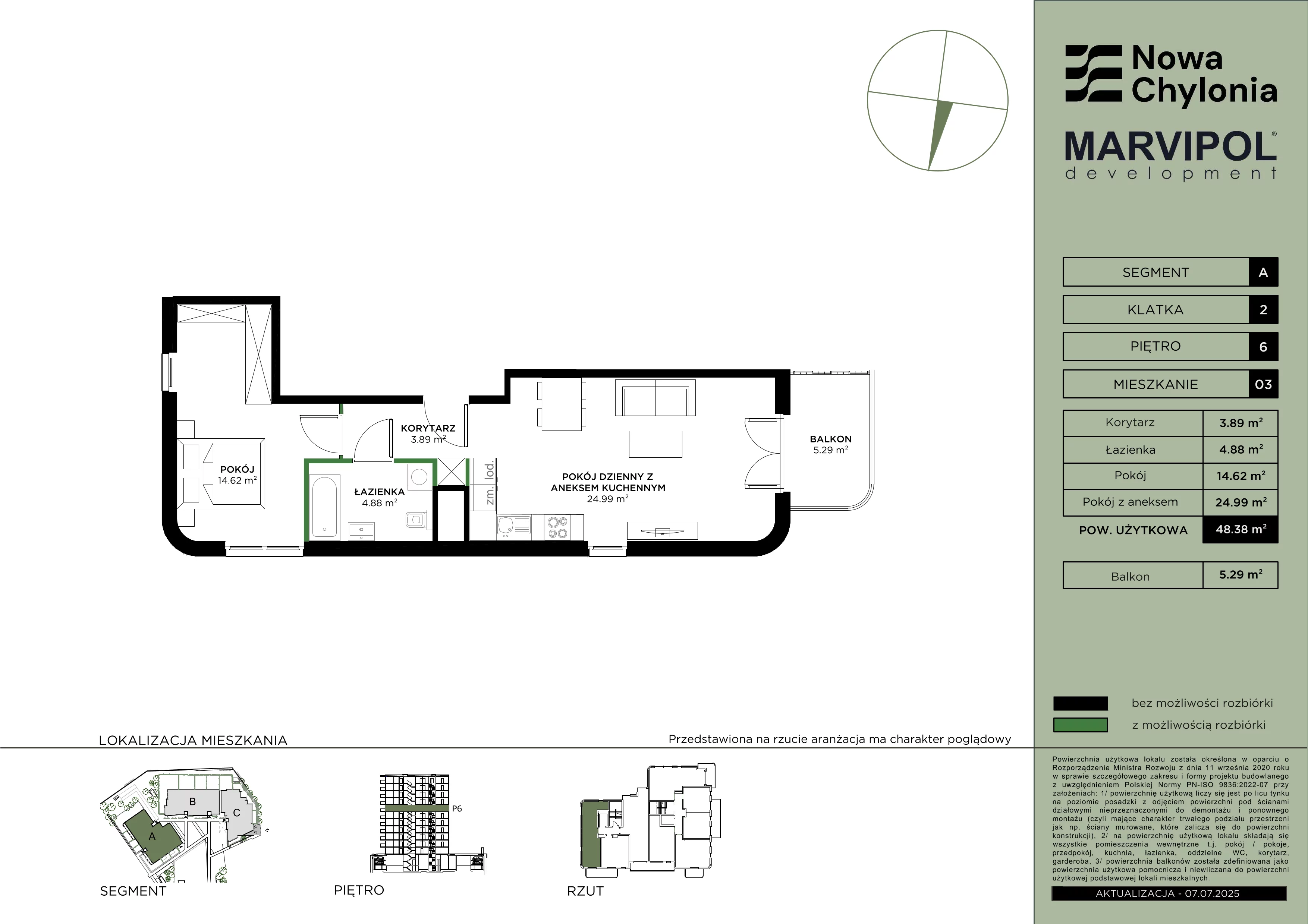 2 pokoje, mieszkanie 48,38 m², piętro 6, oferta nr A/A2-6-03, Nowa Chylonia, Gdynia, Chylonia, Chylonia, ul. Pucka 4