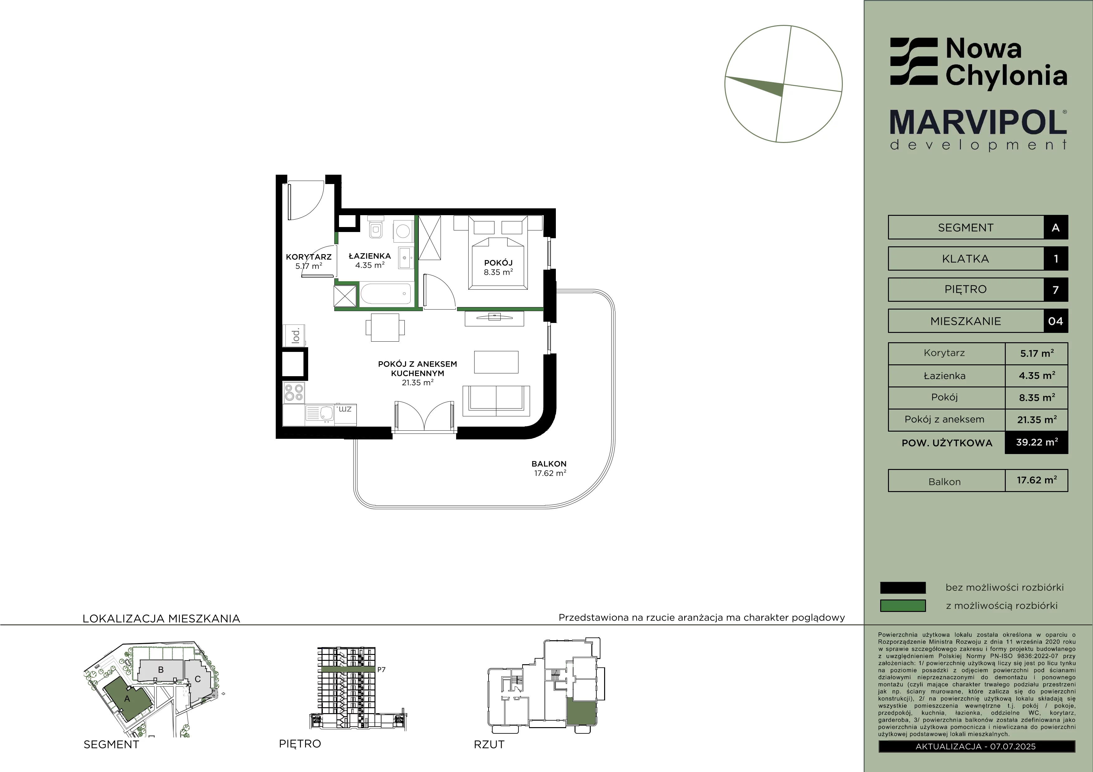 2 pokoje, mieszkanie 39,22 m², piętro 7, oferta nr A/A1-7-04, Nowa Chylonia, Gdynia, Chylonia, Chylonia, ul. Pucka 4