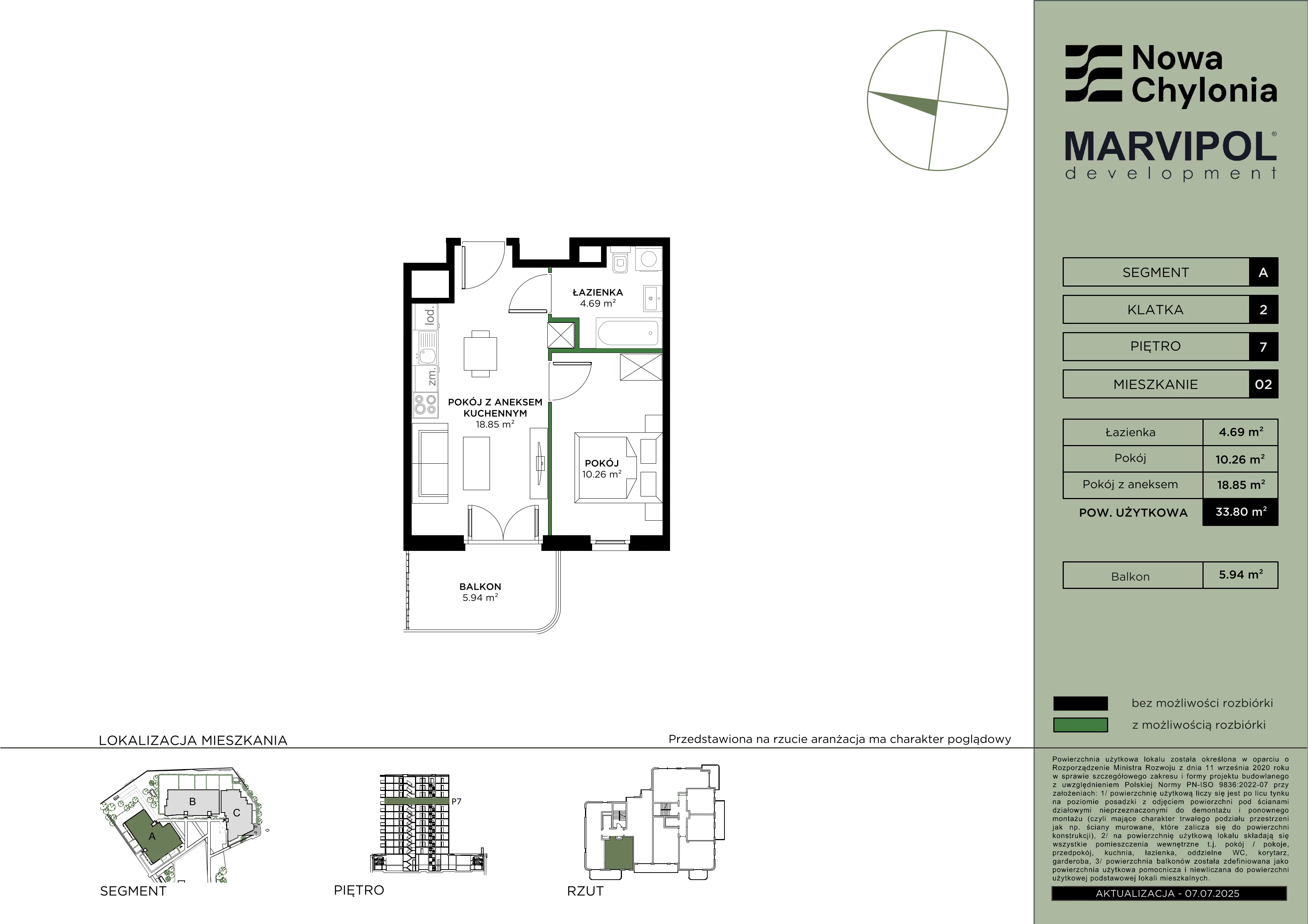 2 pokoje, mieszkanie 33,80 m², piętro 7, oferta nr A/A2-7-02, Nowa Chylonia, Gdynia, Chylonia, Chylonia, ul. Pucka 4