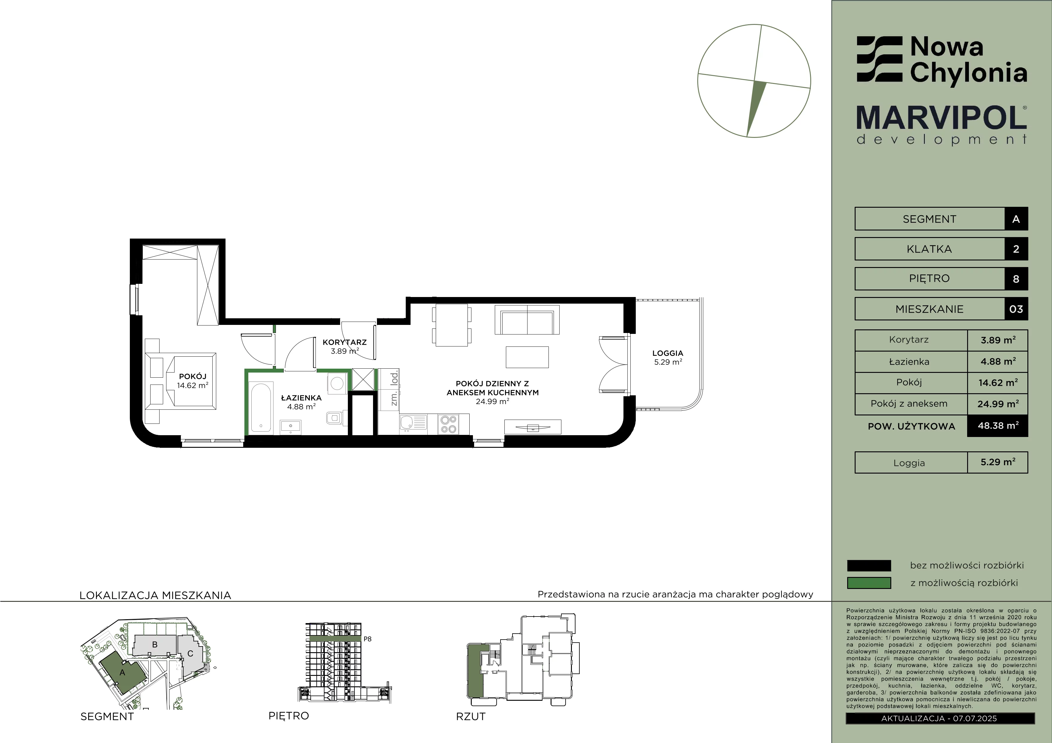 2 pokoje, mieszkanie 48,38 m², piętro 8, oferta nr A/A2-8-03, Nowa Chylonia, Gdynia, Chylonia, Chylonia, ul. Pucka 4