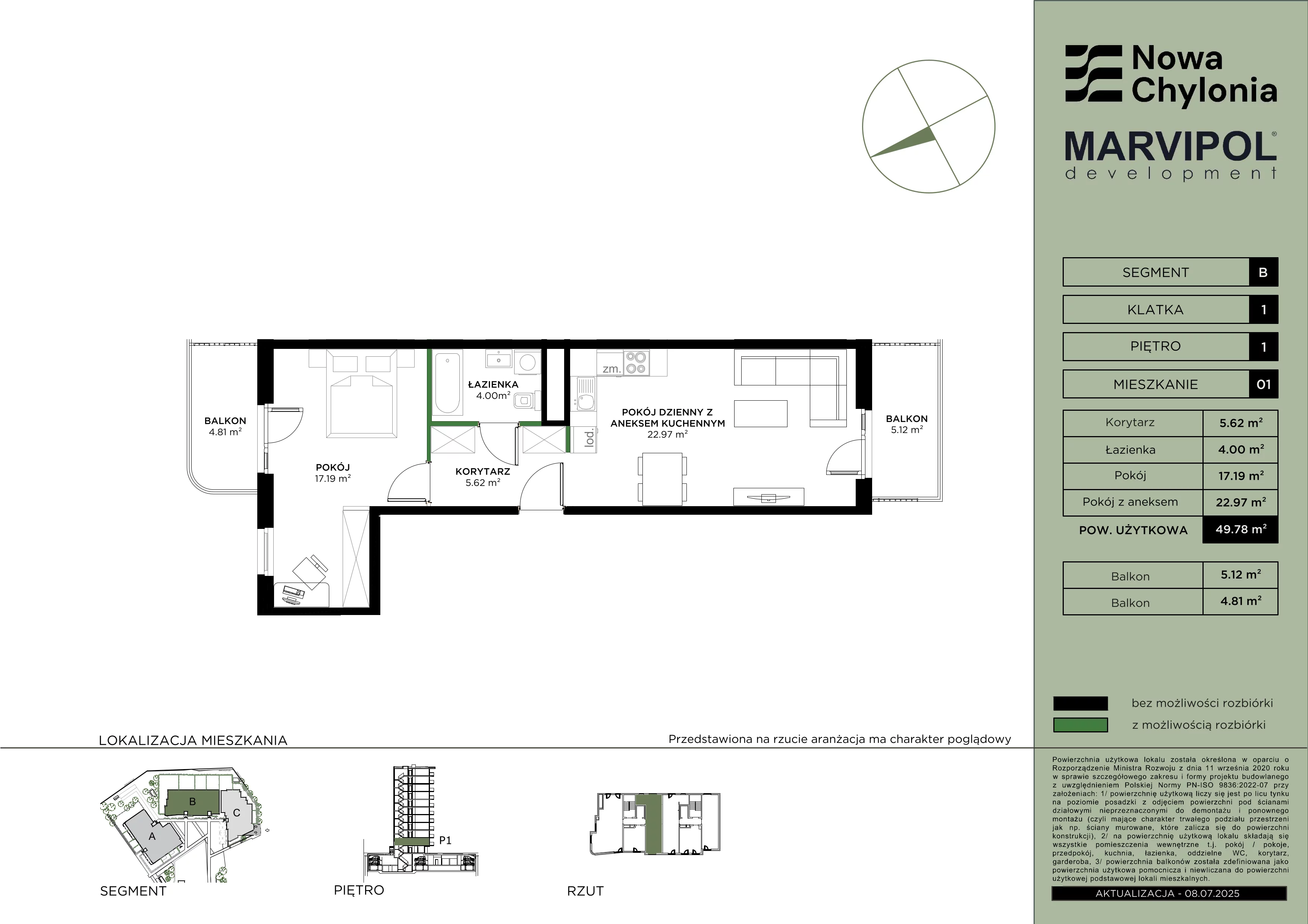 2 pokoje, mieszkanie 49,78 m², piętro 1, oferta nr B/B1-1-01, Nowa Chylonia, Gdynia, Chylonia, Chylonia, ul. Pucka 4
