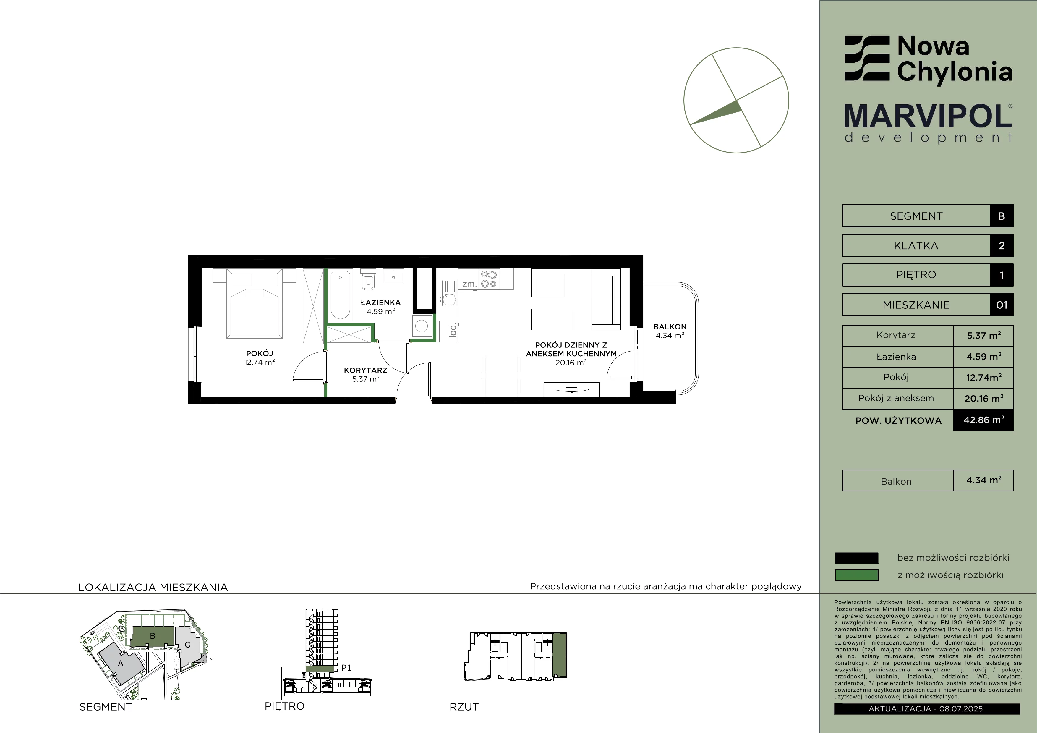 2 pokoje, mieszkanie 42,86 m², piętro 1, oferta nr B/B2-1-01, Nowa Chylonia, Gdynia, Chylonia, Chylonia, ul. Pucka 4