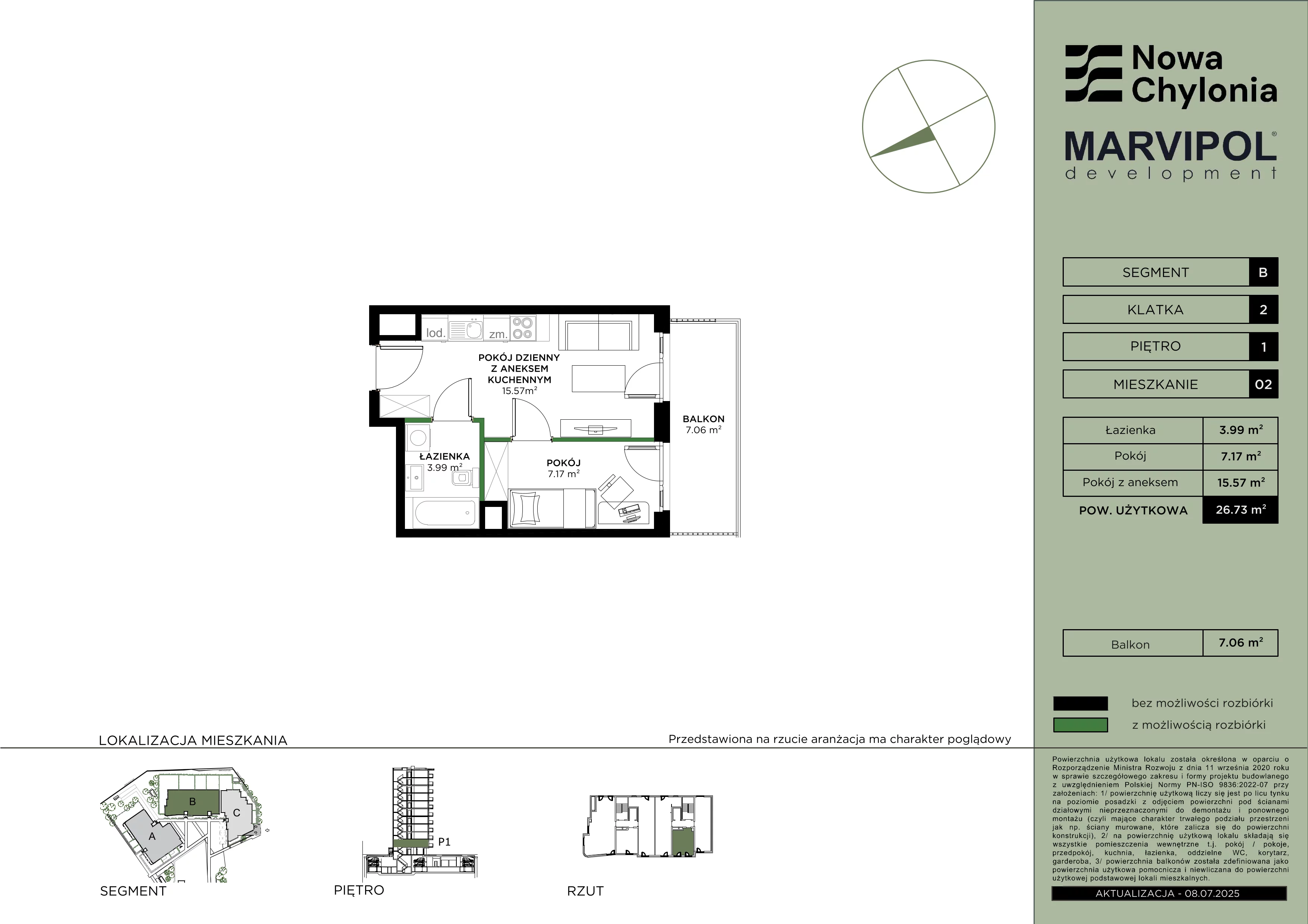 2 pokoje, mieszkanie 26,73 m², piętro 1, oferta nr B/B2-1-02, Nowa Chylonia, Gdynia, Chylonia, Chylonia, ul. Pucka 4