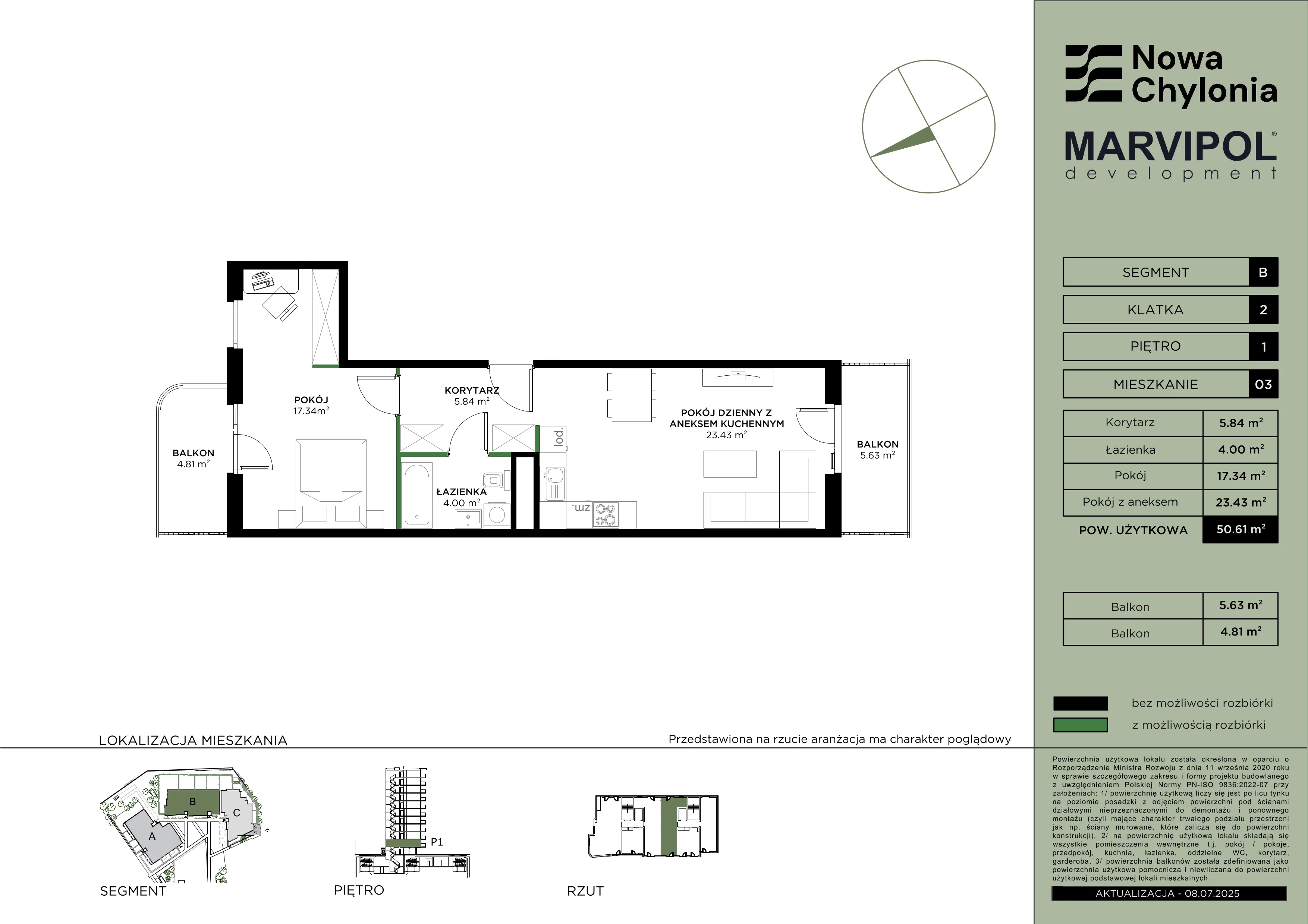2 pokoje, mieszkanie 50,61 m², piętro 1, oferta nr B/B2-1-03, Nowa Chylonia, Gdynia, Chylonia, Chylonia, ul. Pucka 4