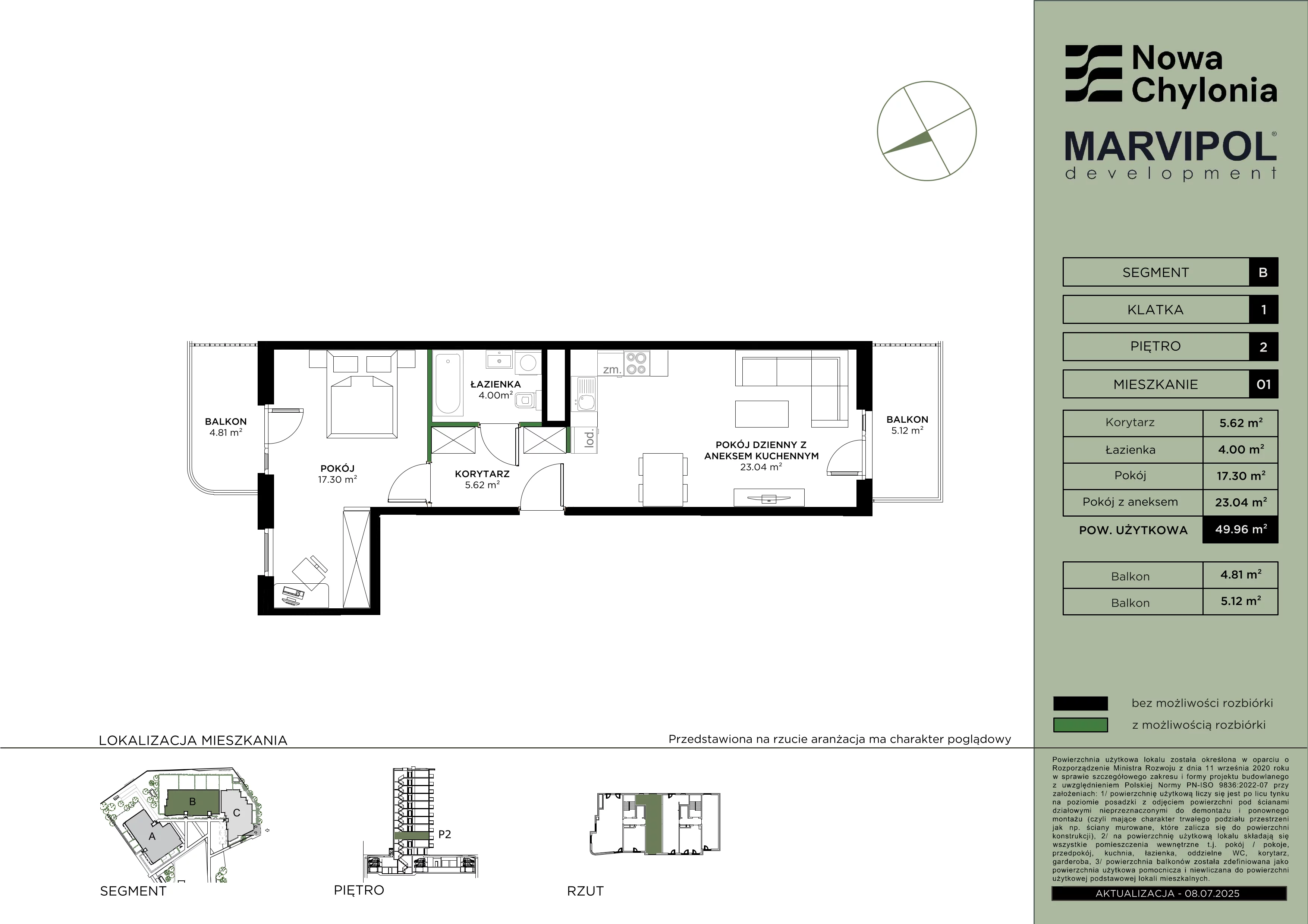 2 pokoje, mieszkanie 49,96 m², piętro 2, oferta nr B/B1-2-01, Nowa Chylonia, Gdynia, Chylonia, Chylonia, ul. Pucka 4