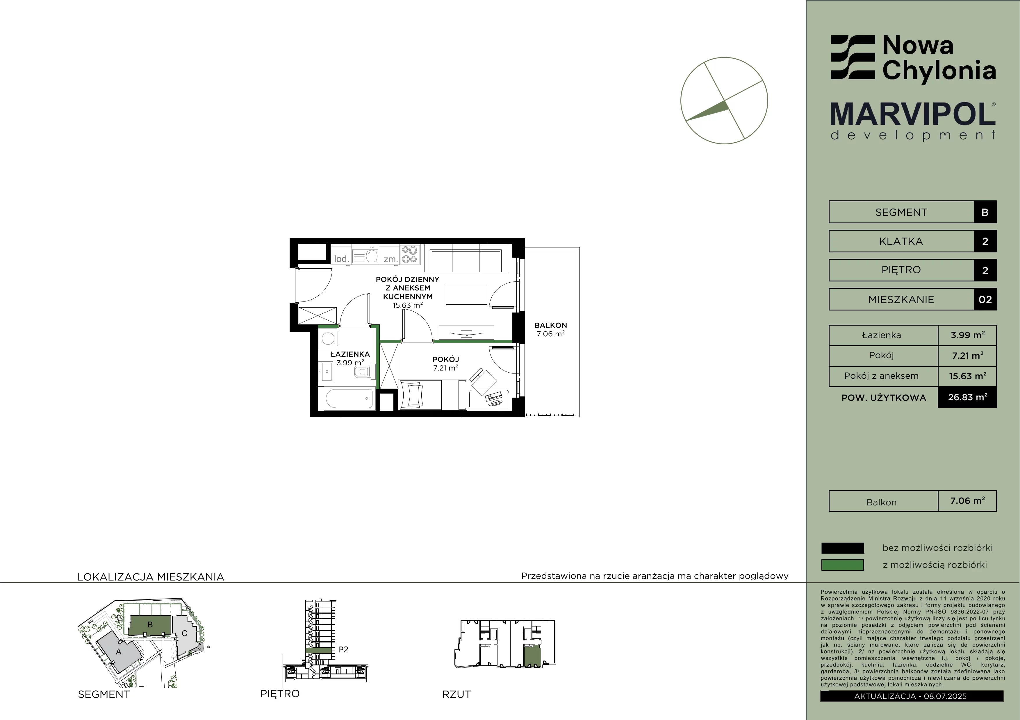 2 pokoje, mieszkanie 26,83 m², piętro 2, oferta nr B/B2-2-02, Nowa Chylonia, Gdynia, Chylonia, Chylonia, ul. Pucka 4