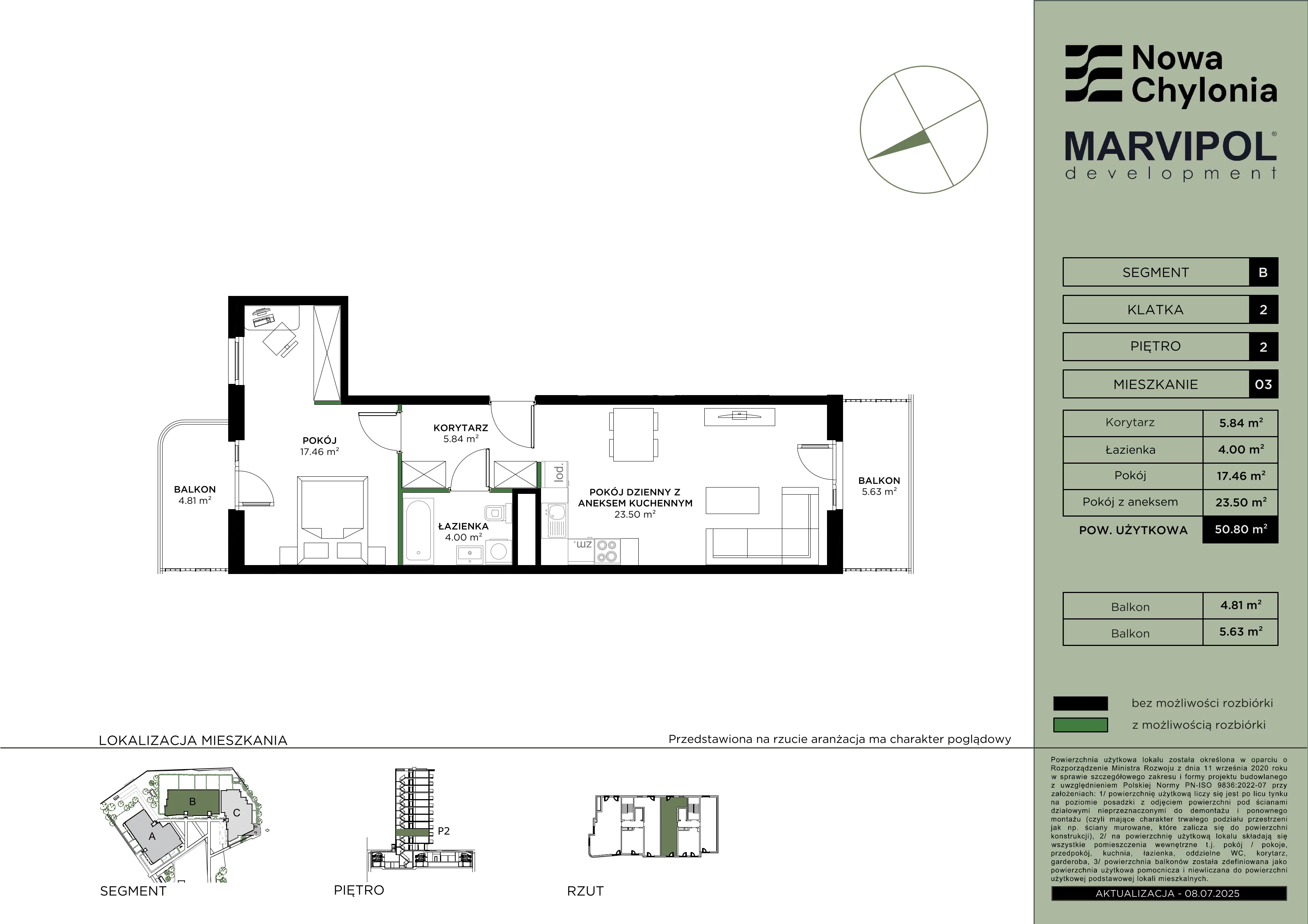 2 pokoje, mieszkanie 50,80 m², piętro 2, oferta nr B/B2-2-03, Nowa Chylonia, Gdynia, Chylonia, Chylonia, ul. Pucka 4