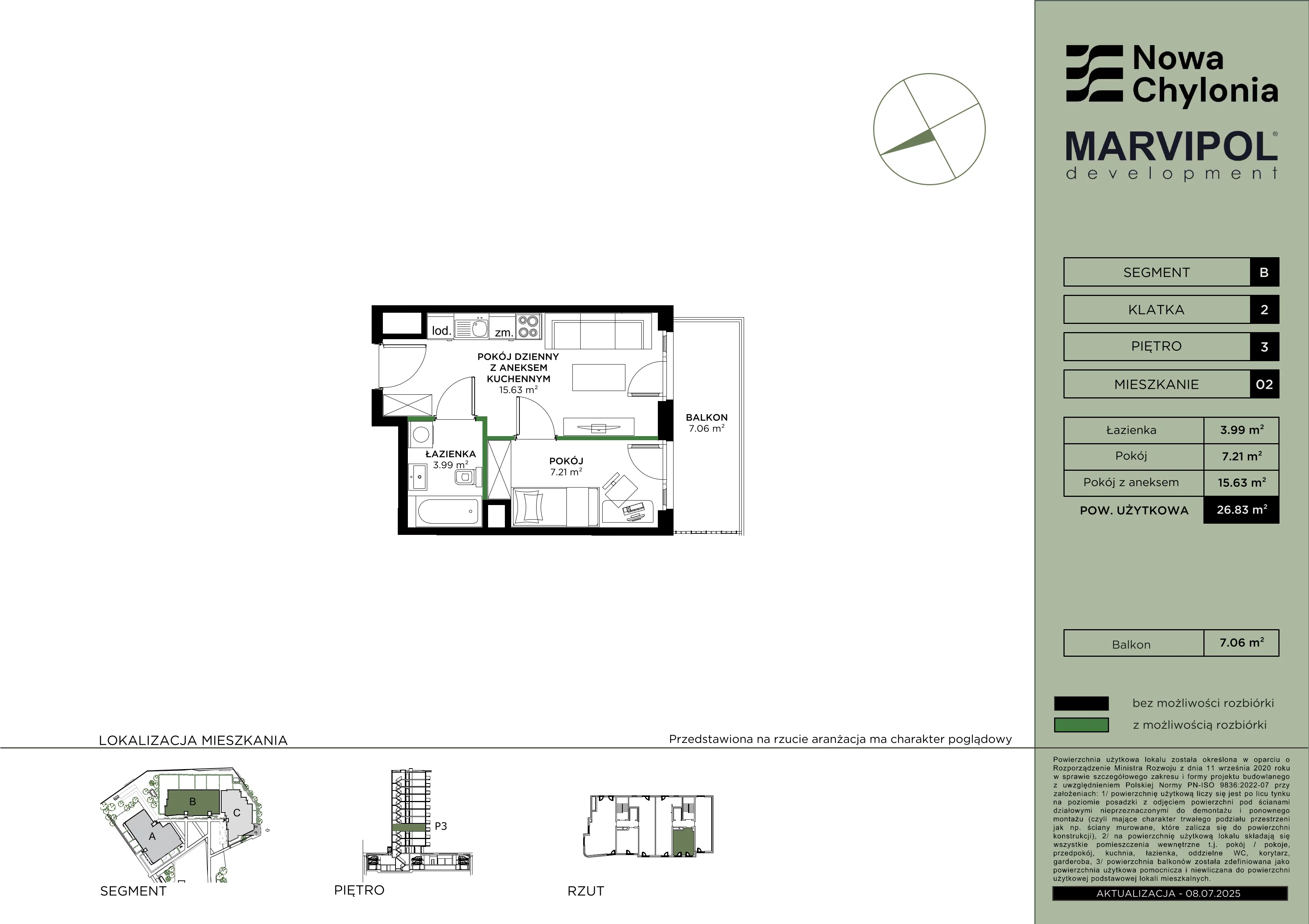 2 pokoje, mieszkanie 26,83 m², piętro 3, oferta nr B/B2-3-02, Nowa Chylonia, Gdynia, Chylonia, Chylonia, ul. Pucka 4