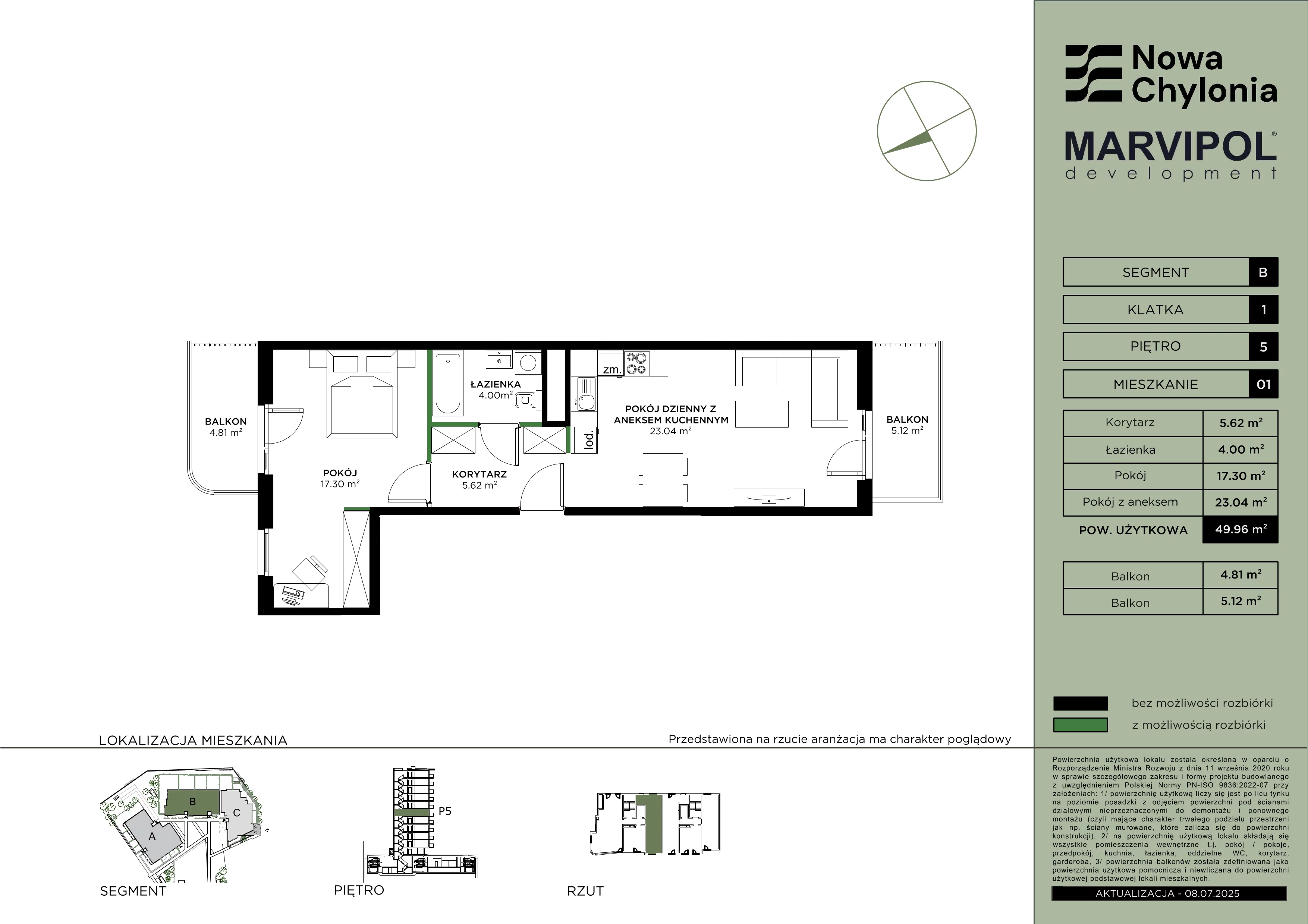2 pokoje, mieszkanie 49,96 m², piętro 5, oferta nr B/B1-5-01, Nowa Chylonia, Gdynia, Chylonia, Chylonia, ul. Pucka 4