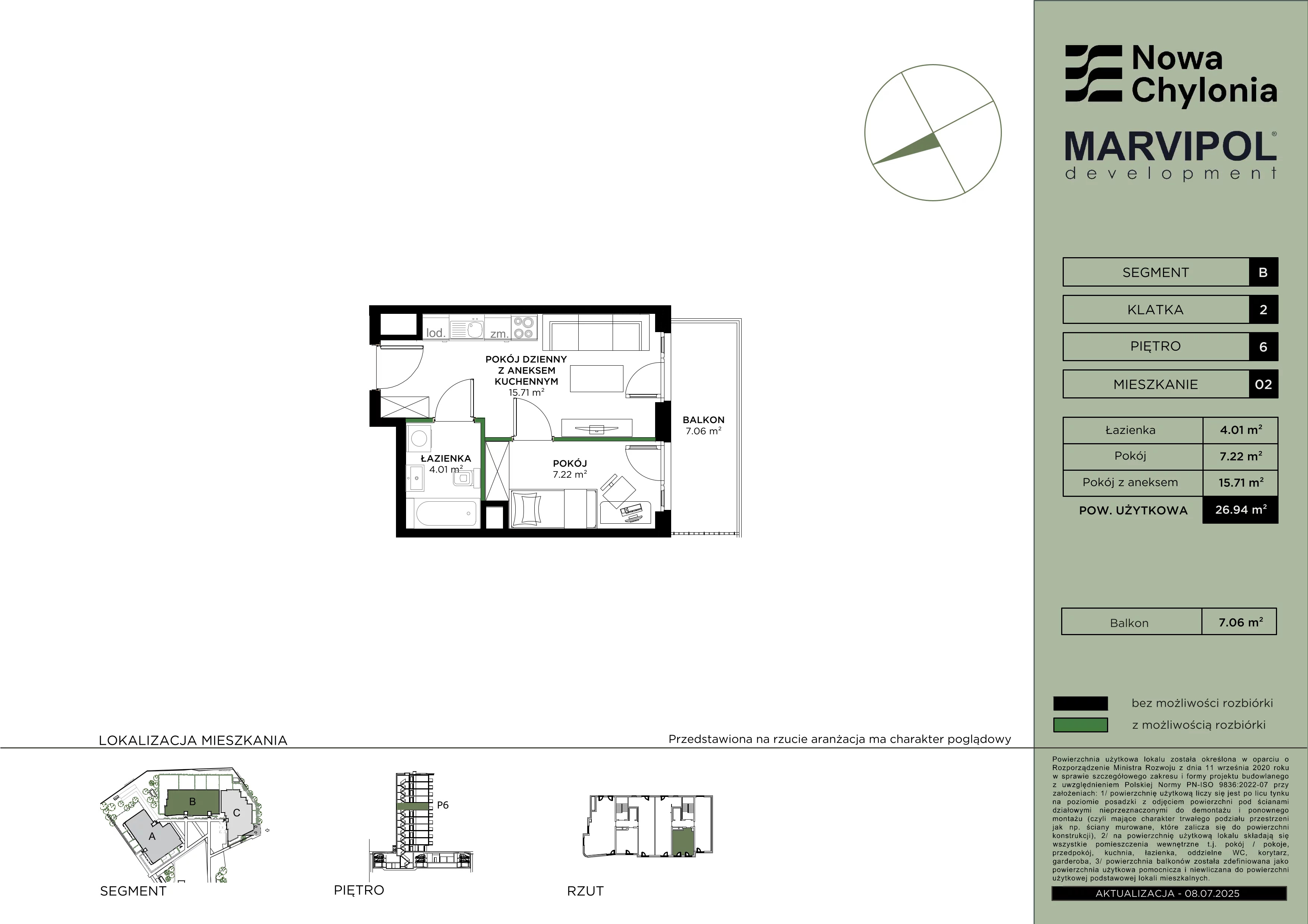 2 pokoje, mieszkanie 26,94 m², piętro 6, oferta nr B/B2-6-02, Nowa Chylonia, Gdynia, Chylonia, Chylonia, ul. Pucka 4