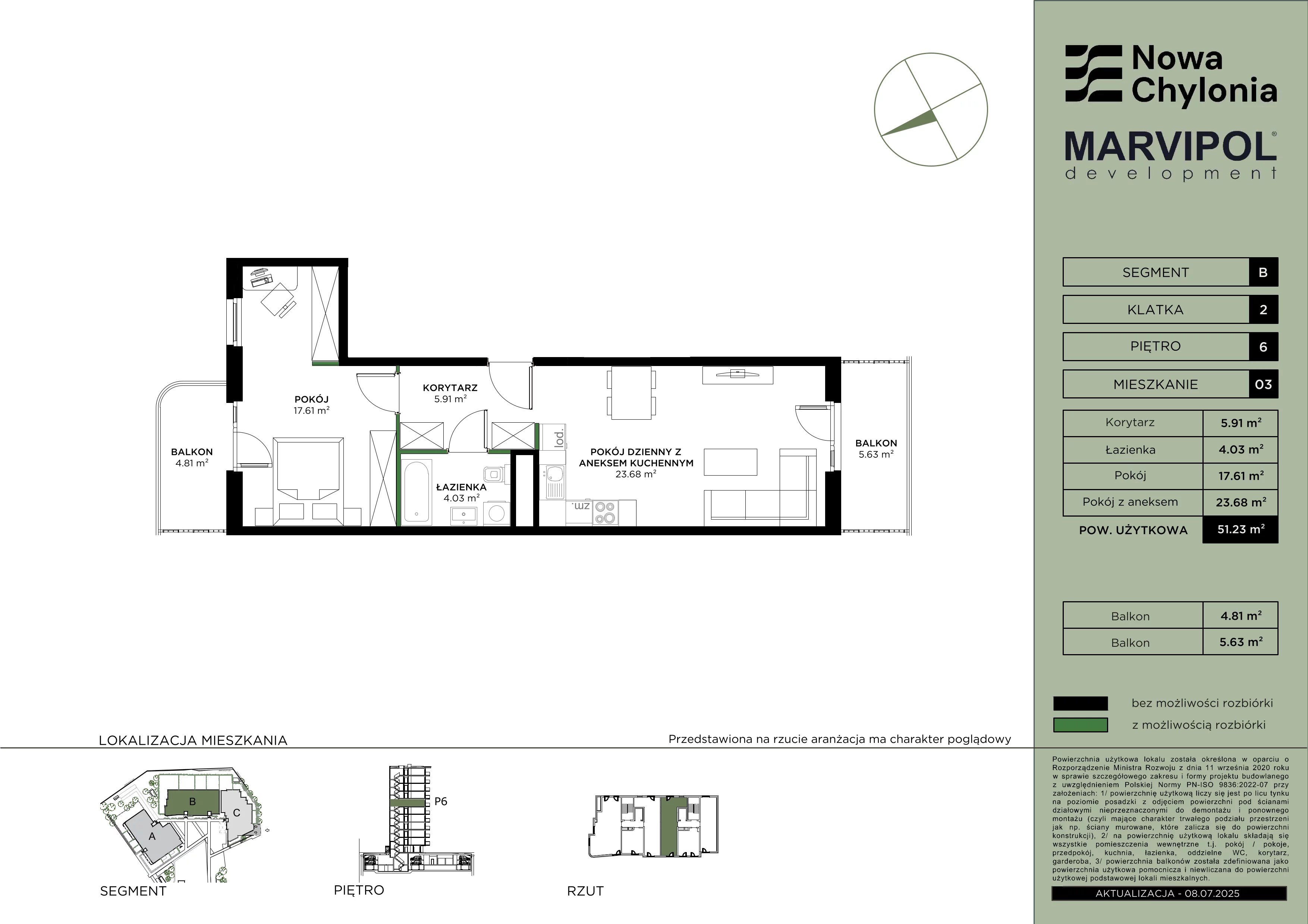 2 pokoje, mieszkanie 51,23 m², piętro 6, oferta nr B/B2-6-03, Nowa Chylonia, Gdynia, Chylonia, Chylonia, ul. Pucka 4
