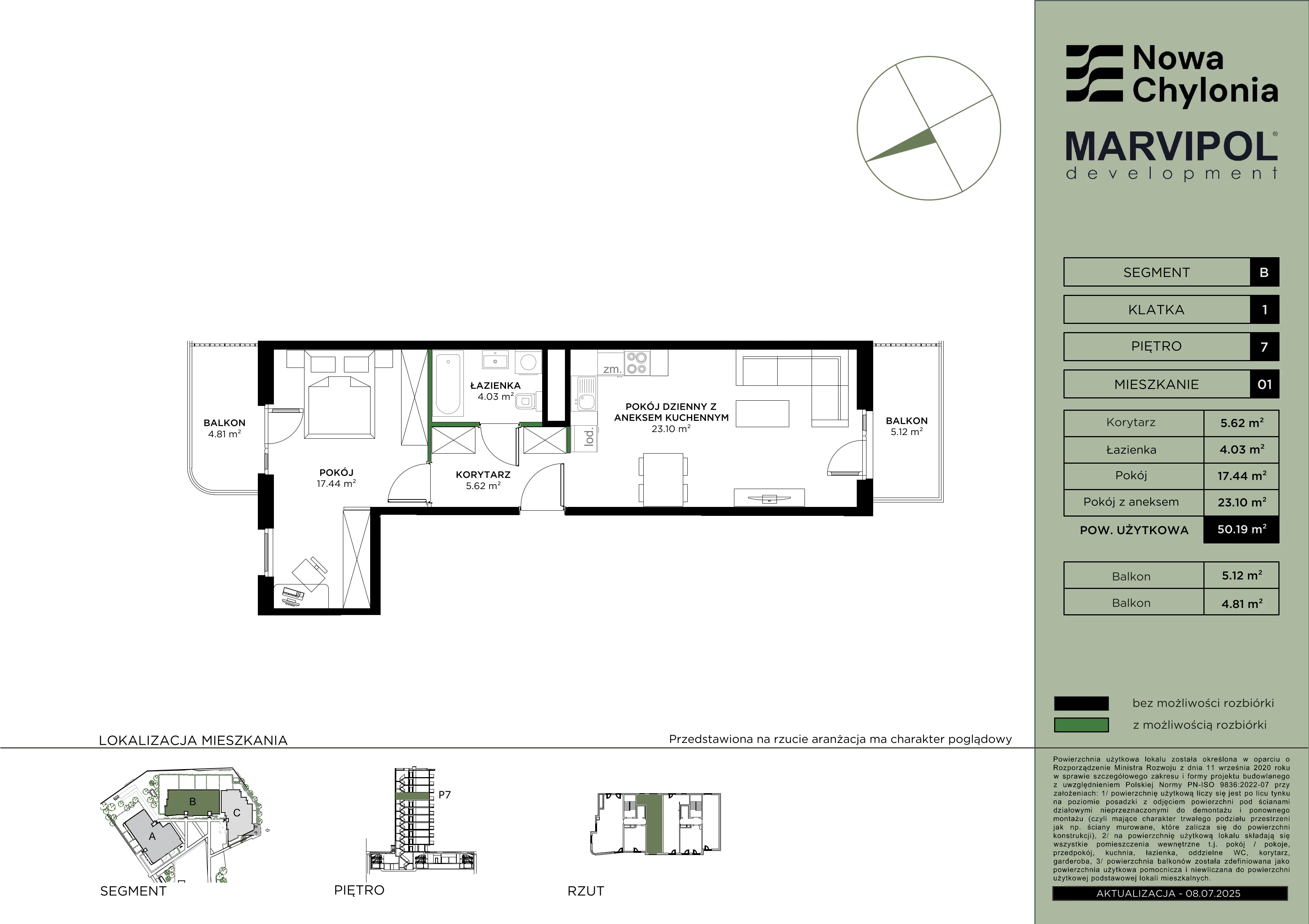 2 pokoje, mieszkanie 50,19 m², piętro 7, oferta nr B/B1-7-01, Nowa Chylonia, Gdynia, Chylonia, Chylonia, ul. Pucka 4