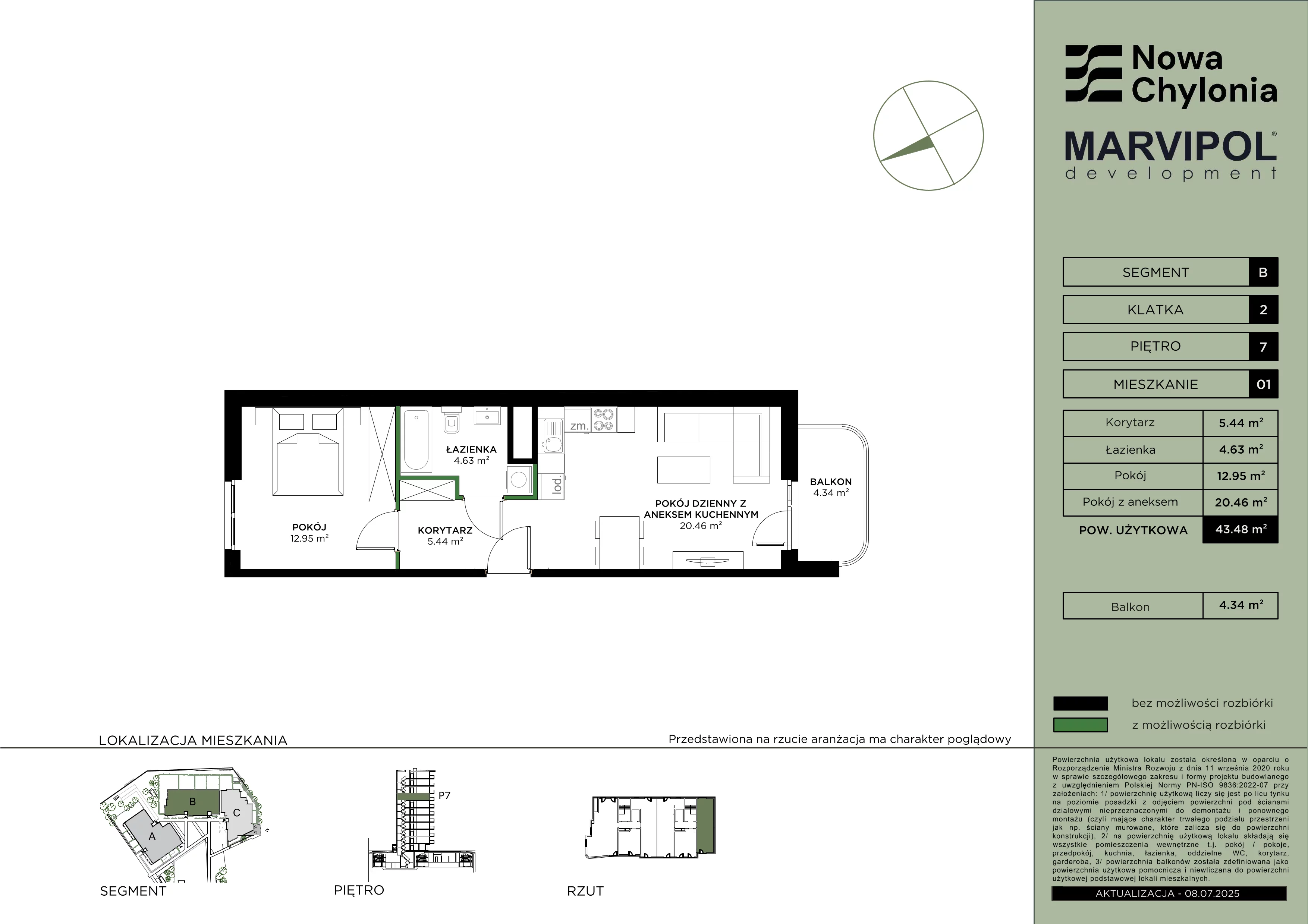 2 pokoje, mieszkanie 43,48 m², piętro 7, oferta nr B/B2-7-01, Nowa Chylonia, Gdynia, Chylonia, Chylonia, ul. Pucka 4