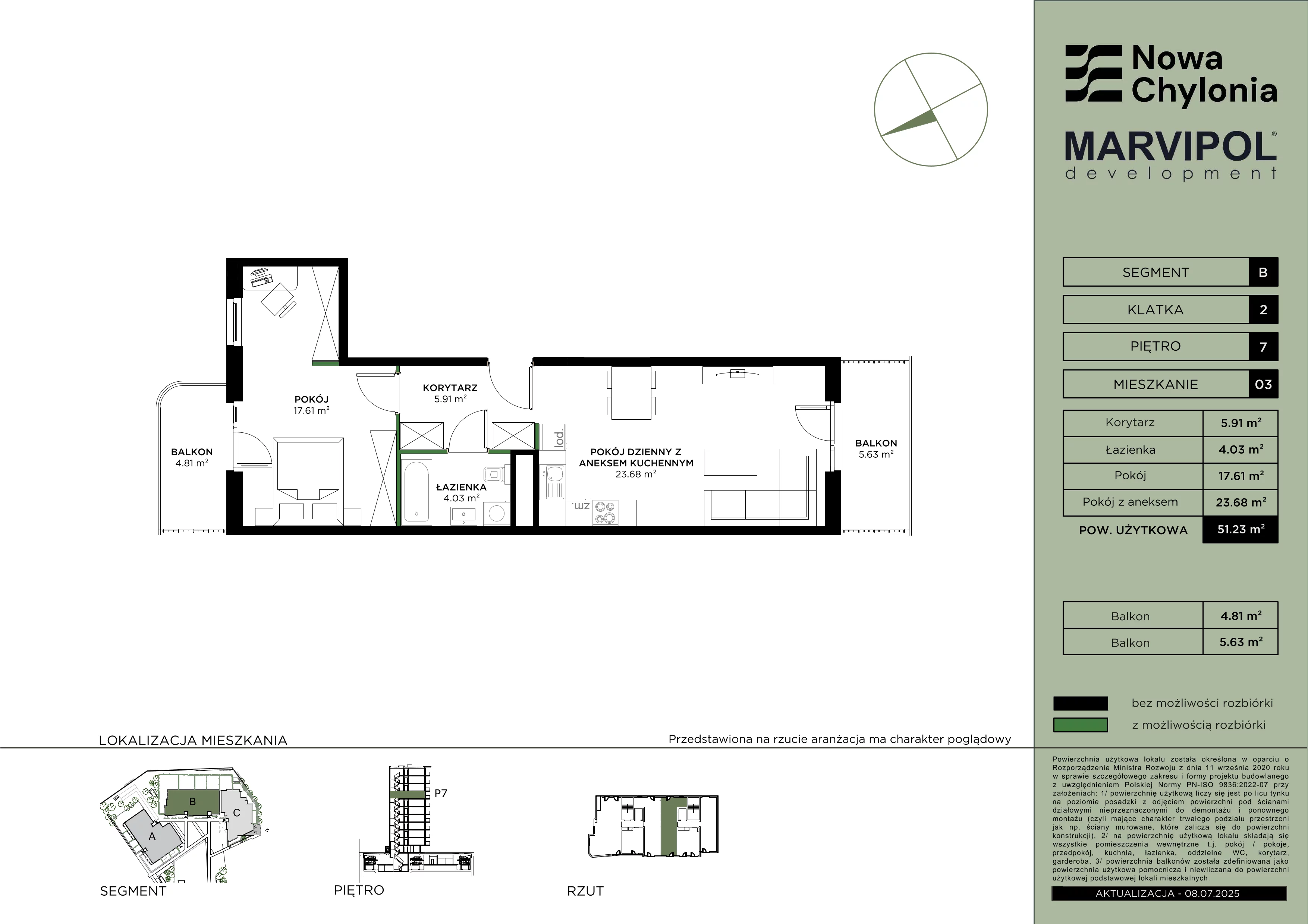 2 pokoje, mieszkanie 51,23 m², piętro 7, oferta nr B/B2-7-03, Nowa Chylonia, Gdynia, Chylonia, Chylonia, ul. Pucka 4