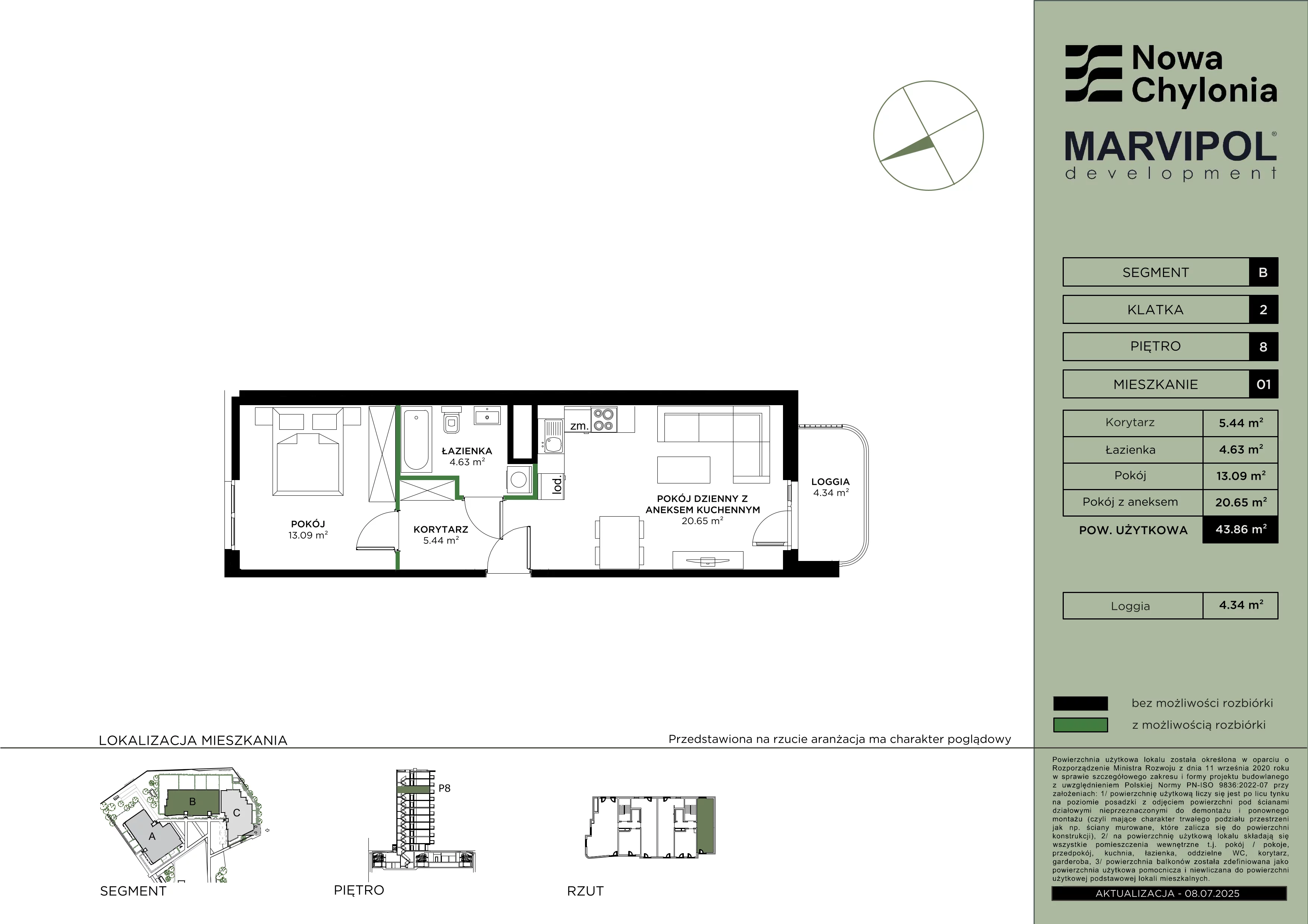 2 pokoje, mieszkanie 43,86 m², piętro 8, oferta nr B/B2-8-01, Nowa Chylonia, Gdynia, Chylonia, Chylonia, ul. Pucka 4