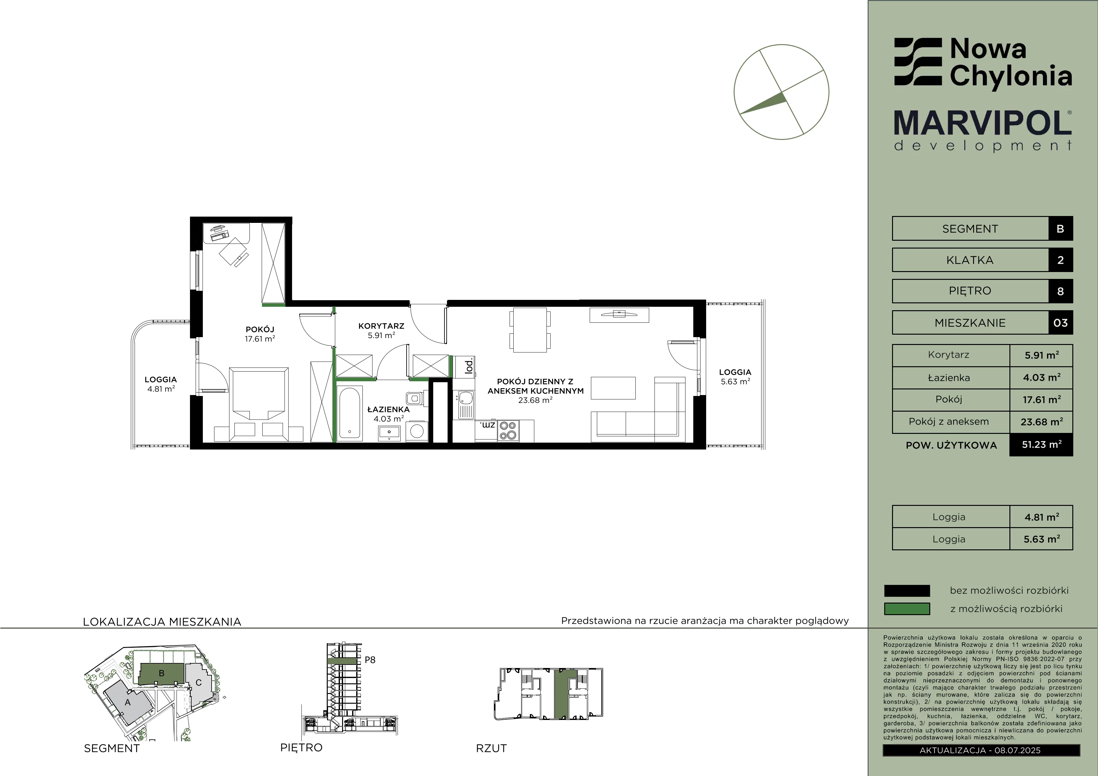 2 pokoje, mieszkanie 51,23 m², piętro 8, oferta nr B/B2-8-03, Nowa Chylonia, Gdynia, Chylonia, Chylonia, ul. Pucka 4