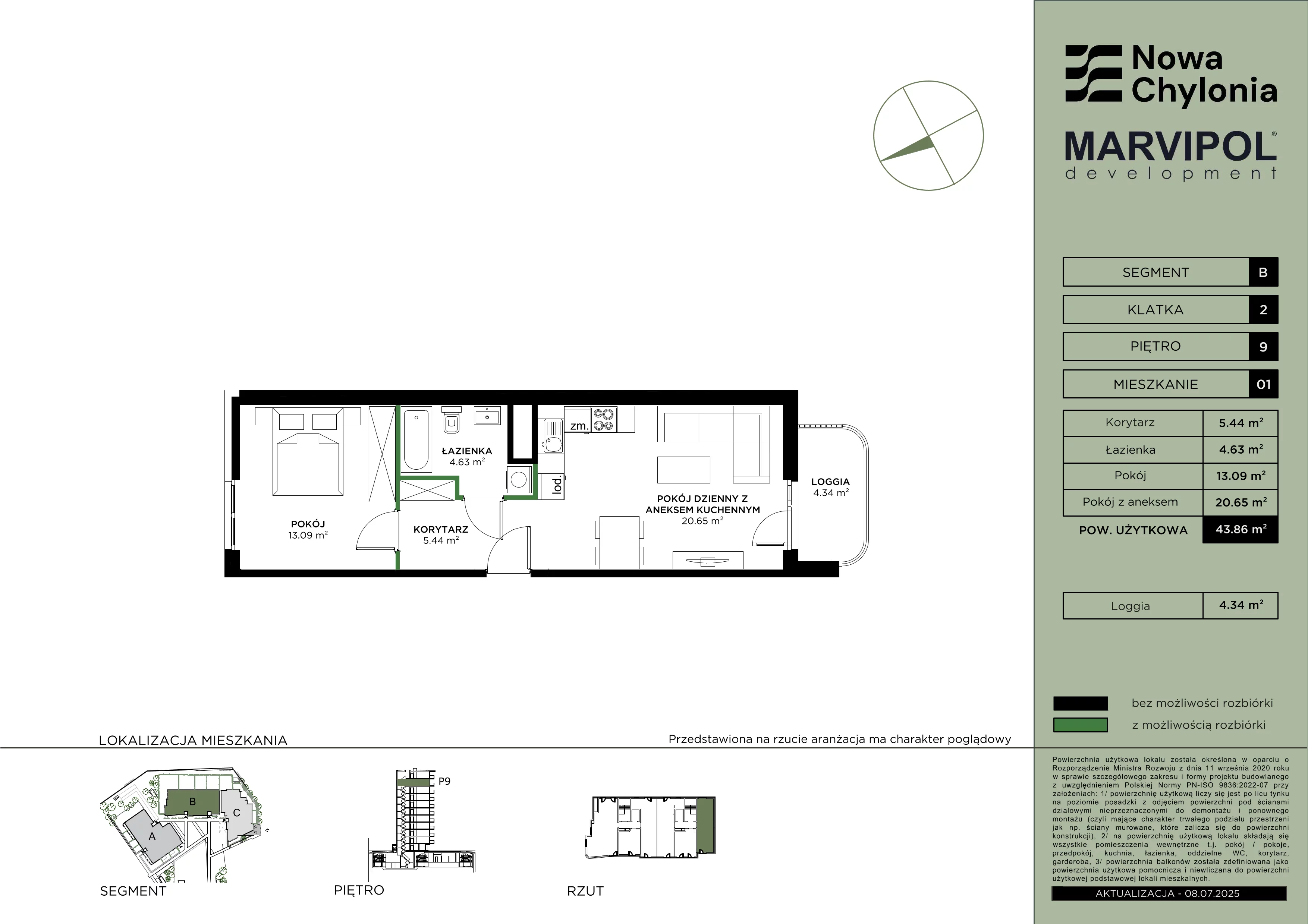 2 pokoje, mieszkanie 43,86 m², piętro 9, oferta nr B/B2-9-01, Nowa Chylonia, Gdynia, Chylonia, Chylonia, ul. Pucka 4