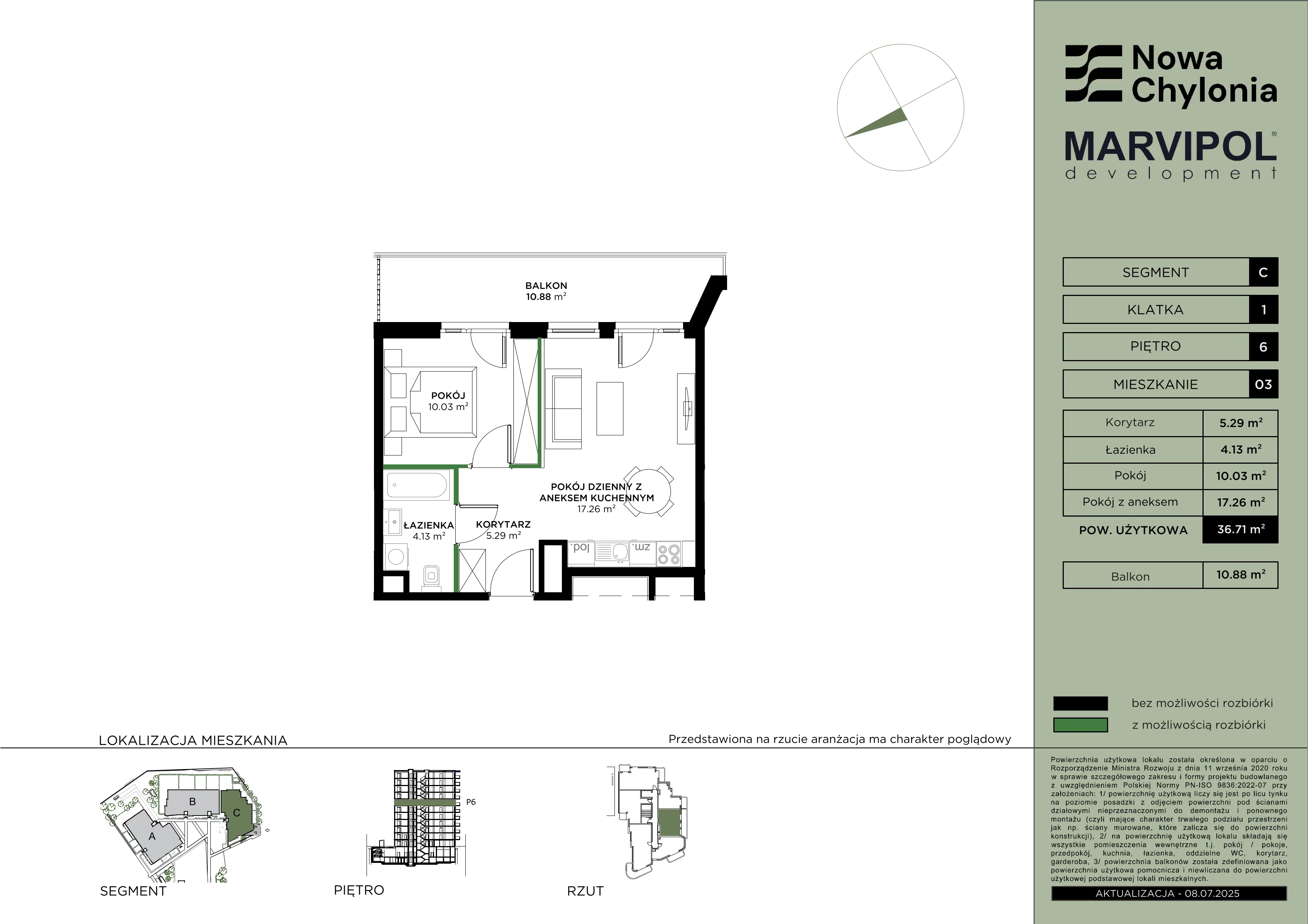 2 pokoje, mieszkanie 36,71 m², piętro 6, oferta nr C/C-6-03, Nowa Chylonia, Gdynia, Chylonia, Chylonia, ul. Pucka 4
