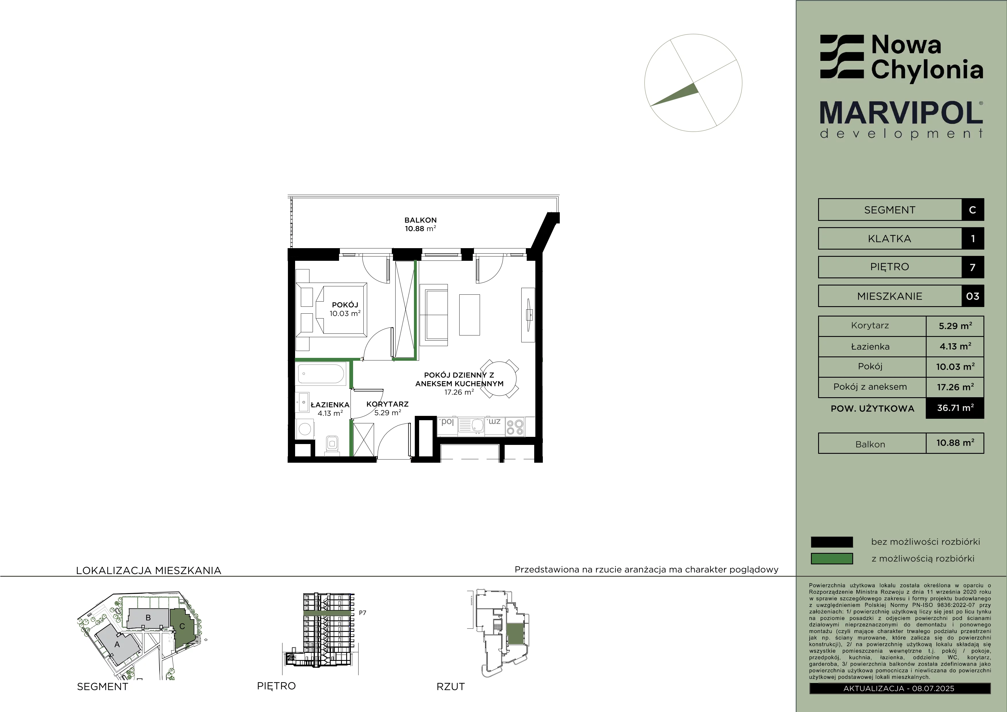 2 pokoje, mieszkanie 36,71 m², piętro 7, oferta nr C/C-7-03, Nowa Chylonia, Gdynia, Chylonia, Chylonia, ul. Pucka 4