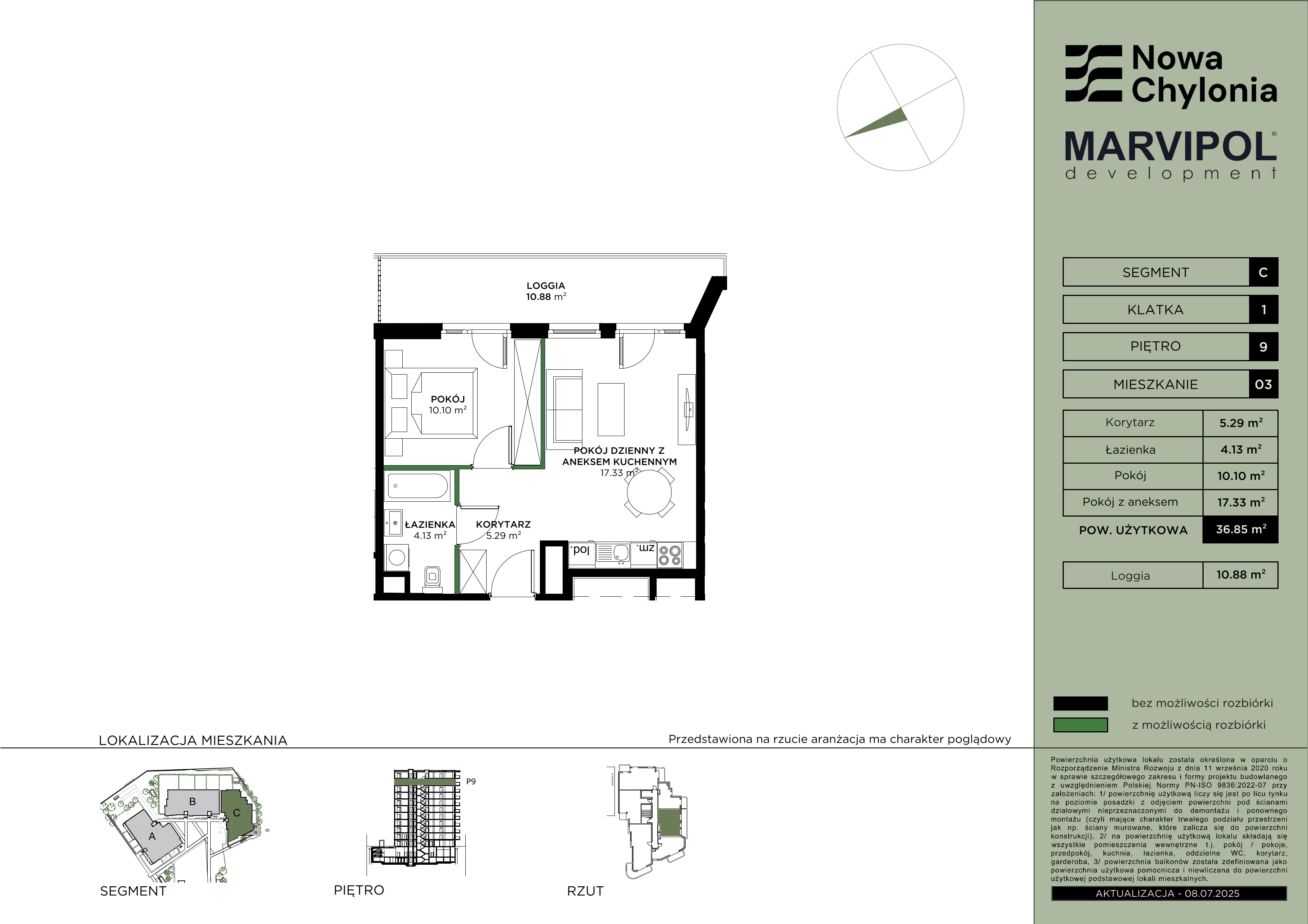 2 pokoje, mieszkanie 36,85 m², piętro 9, oferta nr C/C-9-03, Nowa Chylonia, Gdynia, Chylonia, Chylonia, ul. Pucka 4