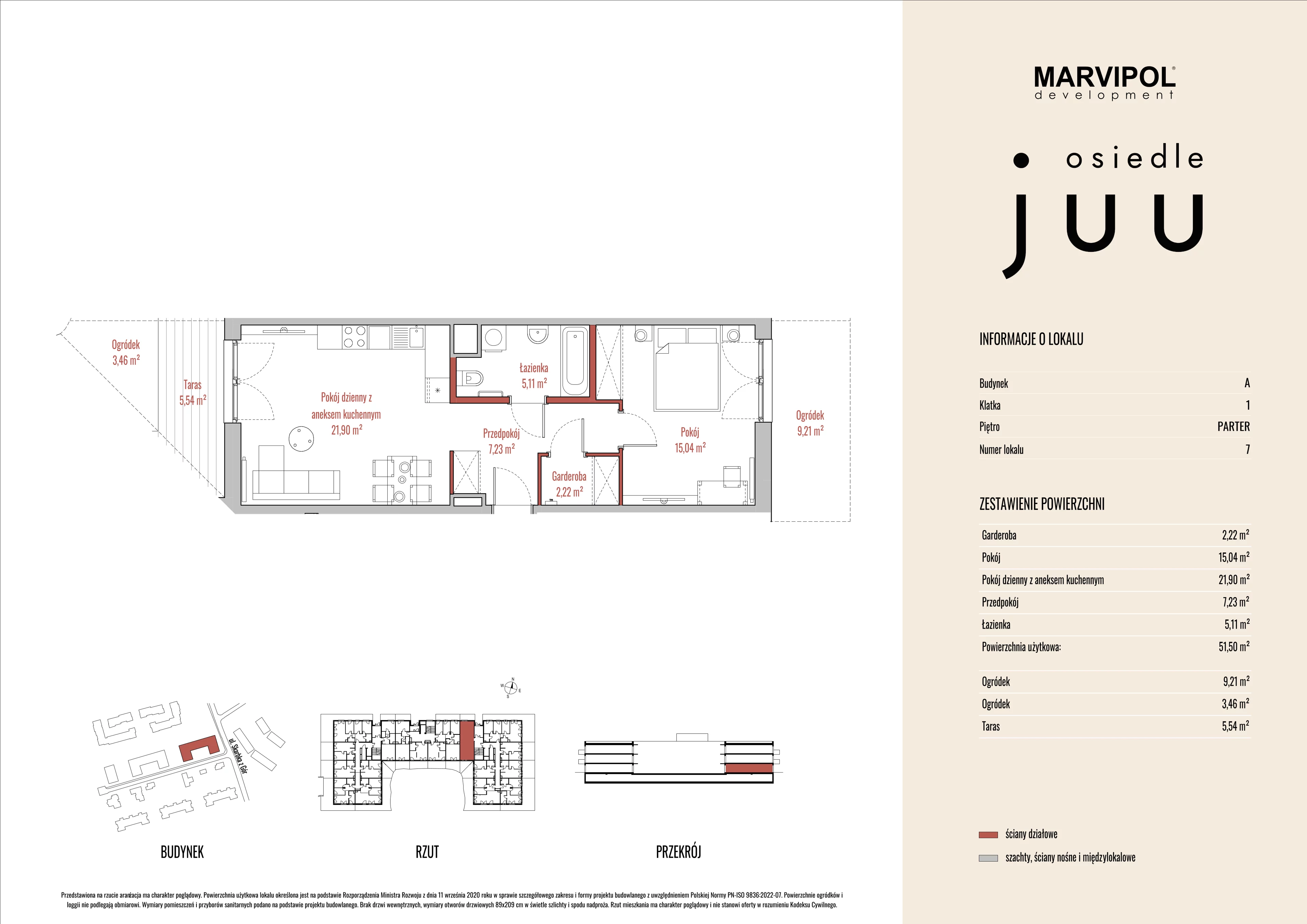 2 pokoje, mieszkanie 51,54 m², parter, oferta nr A/M007, Osiedle Juu, Warszawa, Białołęka, Grodzisk, ul. Skarbka z Gór 47