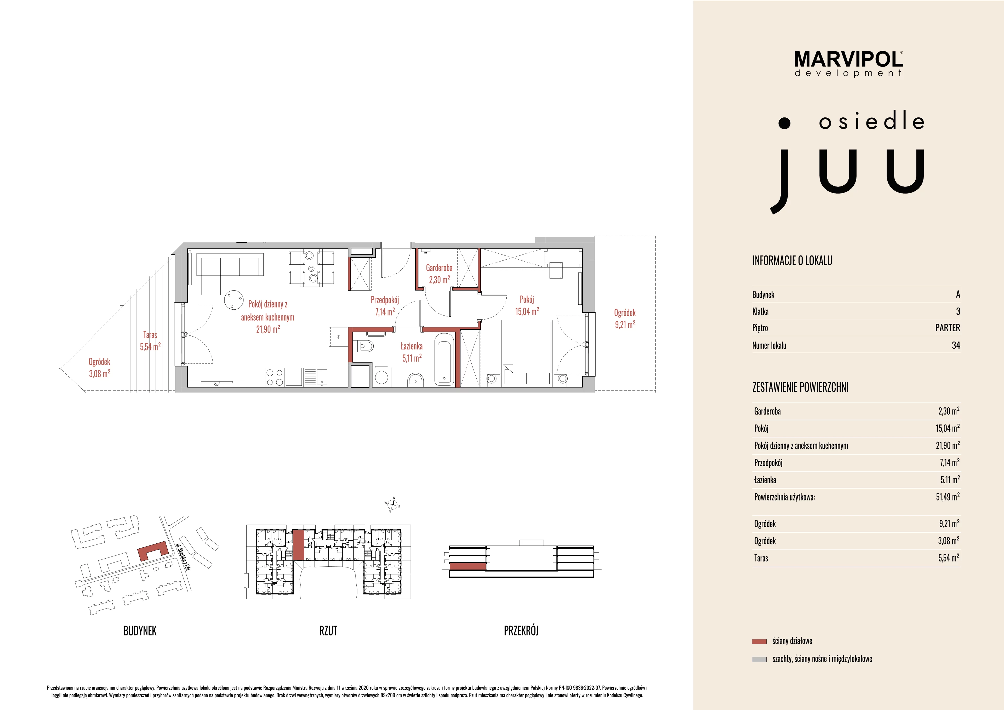 2 pokoje, mieszkanie 51,53 m², parter, oferta nr A/M034, Osiedle Juu, Warszawa, Białołęka, Grodzisk, ul. Skarbka z Gór 47