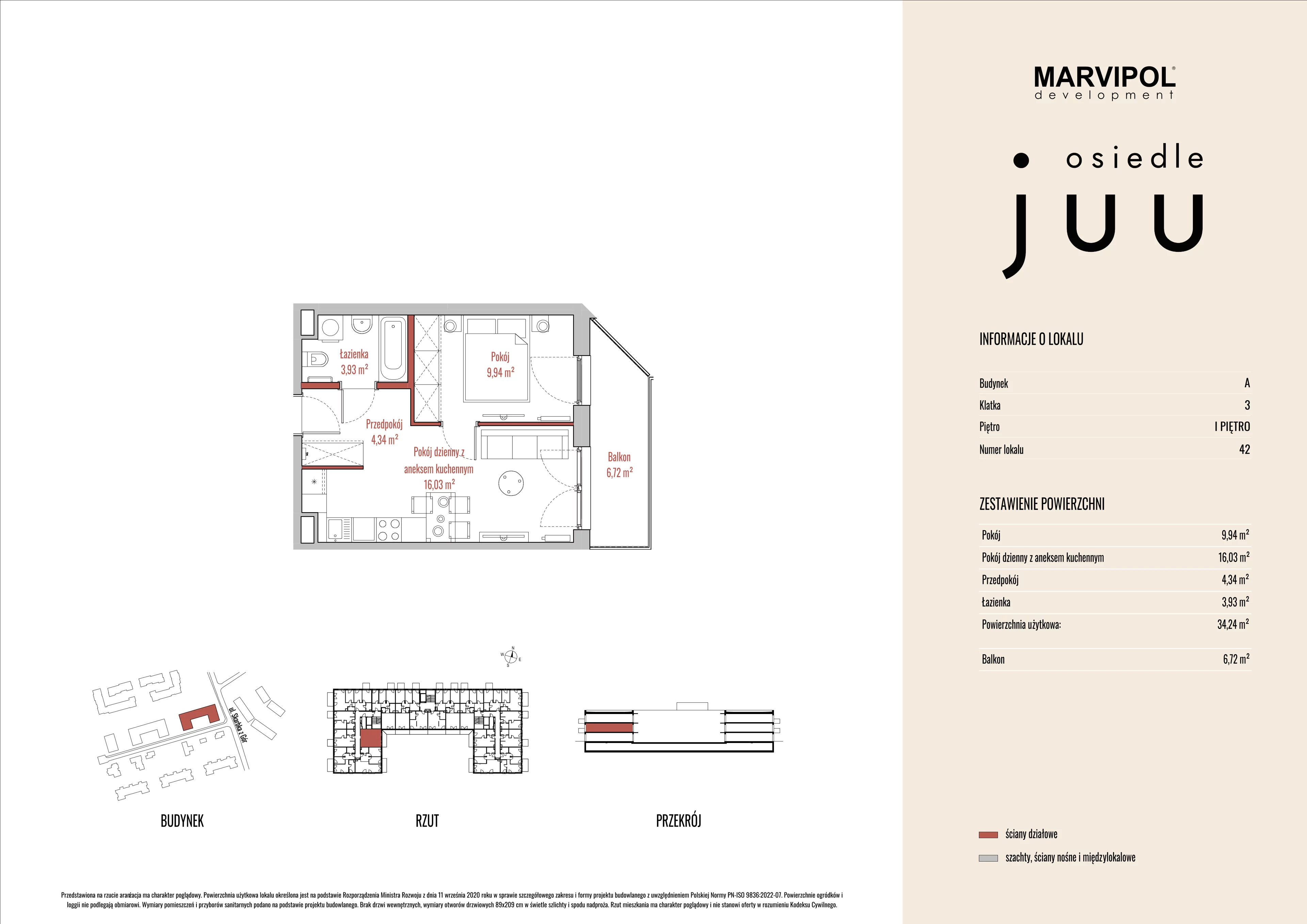 2 pokoje, mieszkanie 34,24 m², piętro 1, oferta nr A/M042, Osiedle Juu, Warszawa, Białołęka, Grodzisk, ul. Skarbka z Gór 47