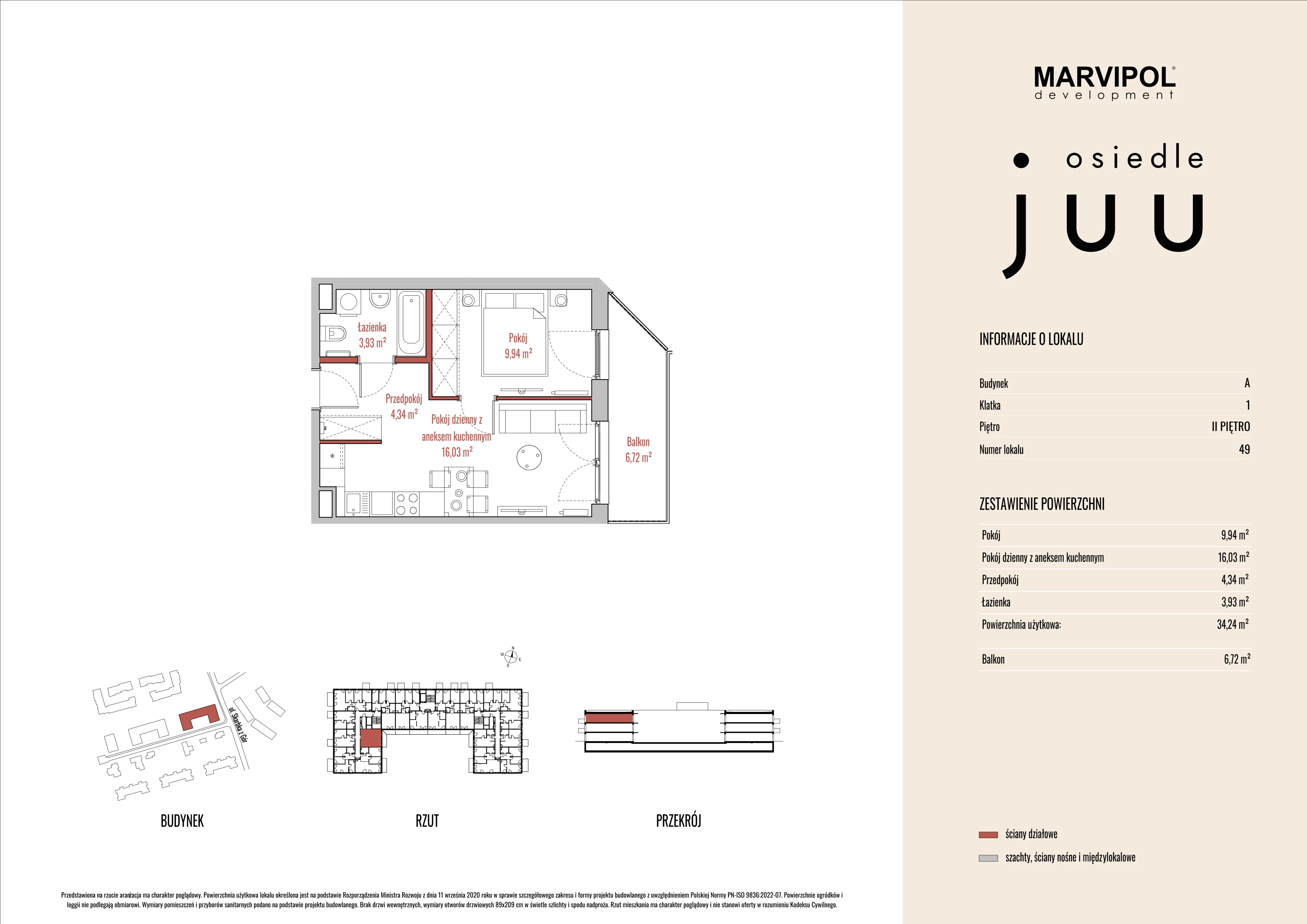 2 pokoje, mieszkanie 34,24 m², piętro 2, oferta nr A/M049, Osiedle Juu, Warszawa, Białołęka, Grodzisk, ul. Skarbka z Gór 47