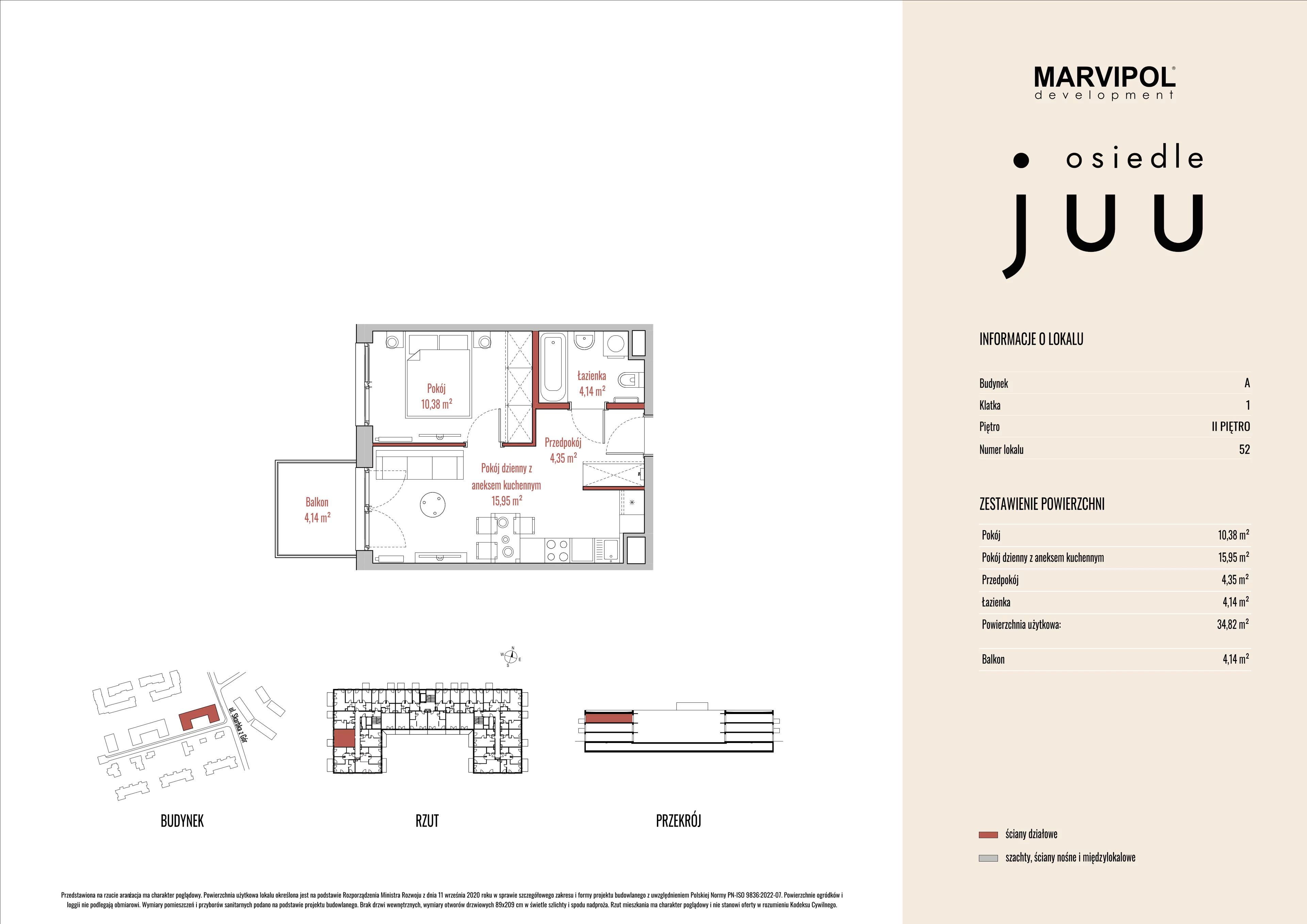 2 pokoje, mieszkanie 34,85 m², piętro 2, oferta nr A/M052, Osiedle Juu, Warszawa, Białołęka, Grodzisk, ul. Skarbka z Gór 47