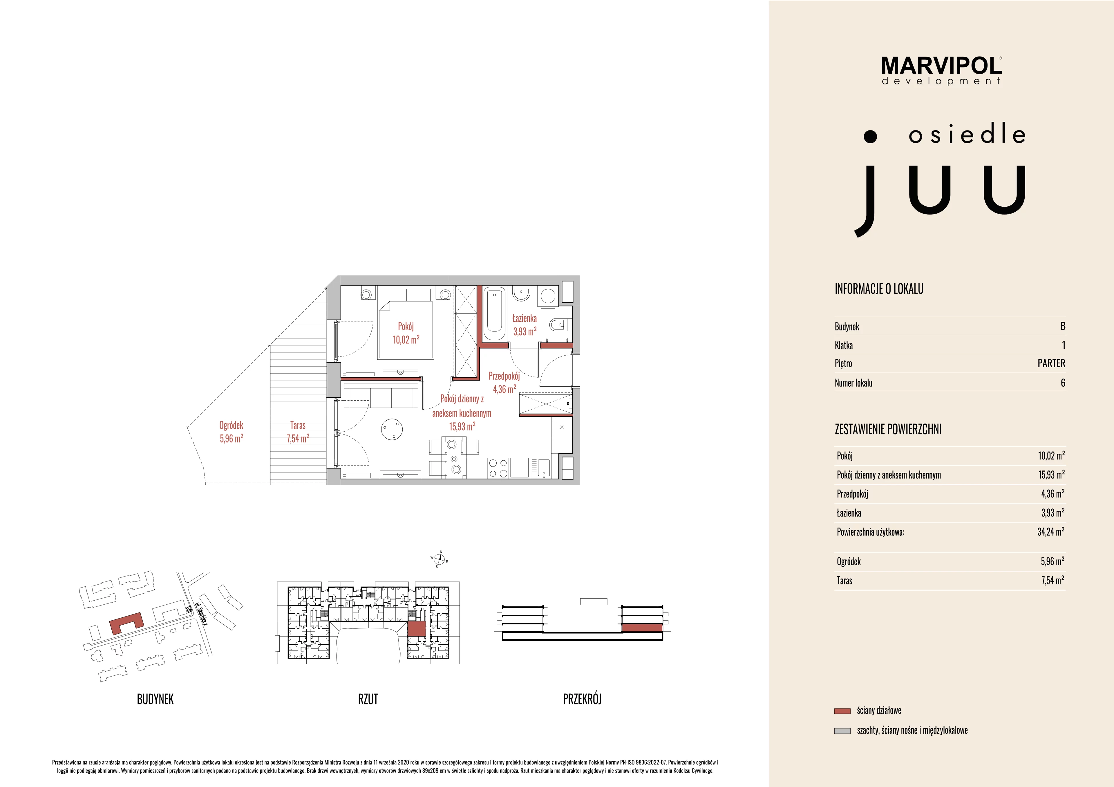 2 pokoje, mieszkanie 34,24 m², parter, oferta nr B/M006, Osiedle Juu, Warszawa, Białołęka, Grodzisk, ul. Skarbka z Gór 47