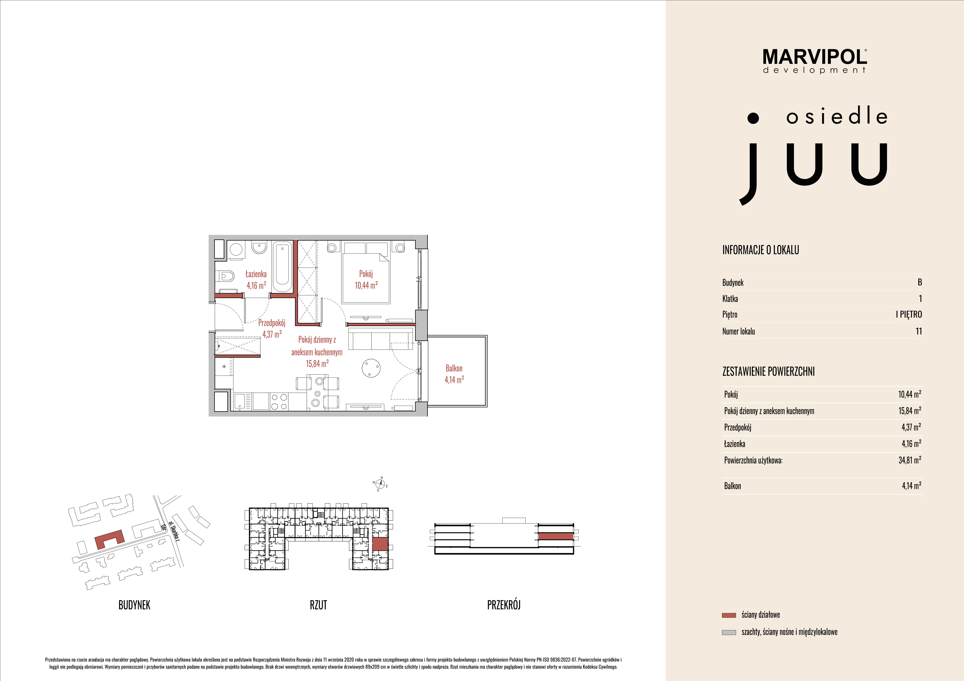 2 pokoje, mieszkanie 34,85 m², piętro 1, oferta nr B/M011, Osiedle Juu, Warszawa, Białołęka, Grodzisk, ul. Skarbka z Gór 47