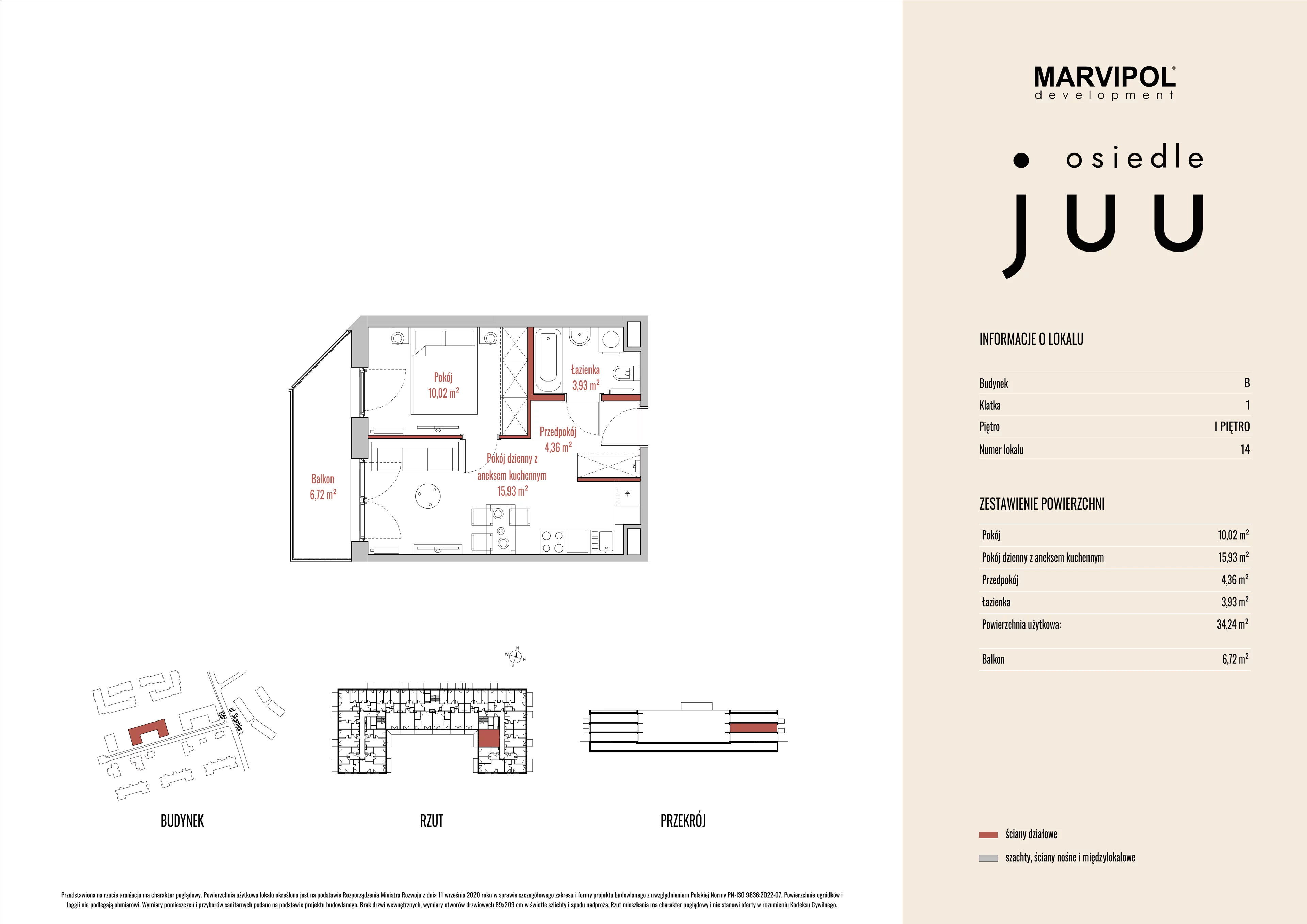 2 pokoje, mieszkanie 34,24 m², piętro 1, oferta nr B/M014, Osiedle Juu, Warszawa, Białołęka, Grodzisk, ul. Skarbka z Gór 47