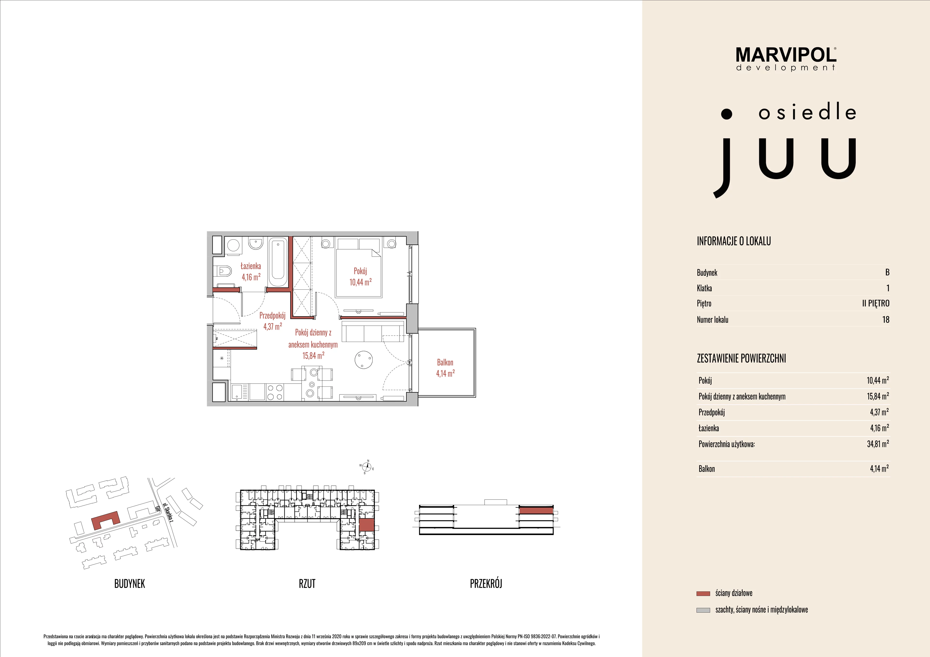 2 pokoje, mieszkanie 34,85 m², piętro 2, oferta nr B/M018, Osiedle Juu, Warszawa, Białołęka, Grodzisk, ul. Skarbka z Gór 47