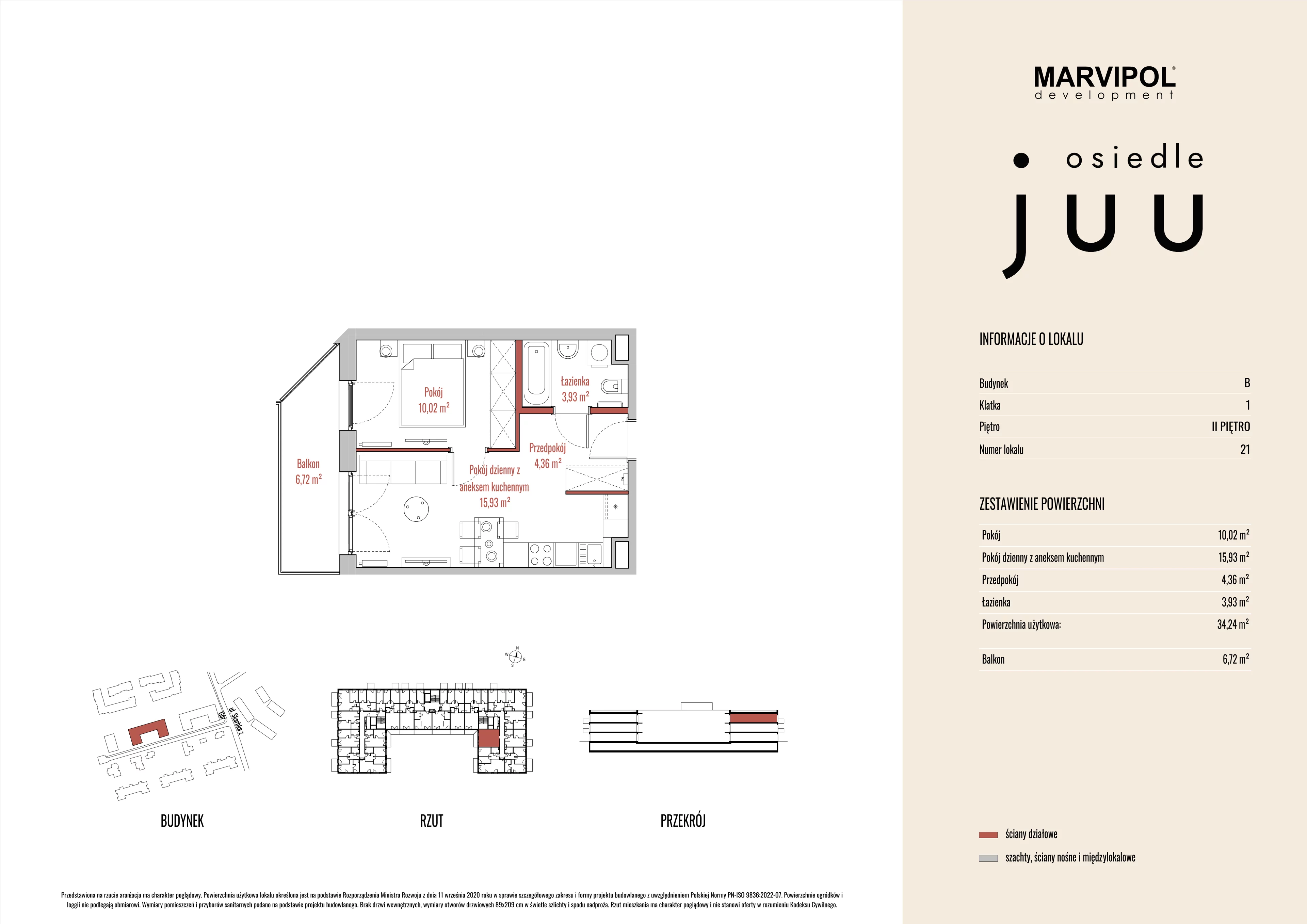 2 pokoje, mieszkanie 34,24 m², piętro 2, oferta nr B/M021, Osiedle Juu, Warszawa, Białołęka, Grodzisk, ul. Skarbka z Gór 47