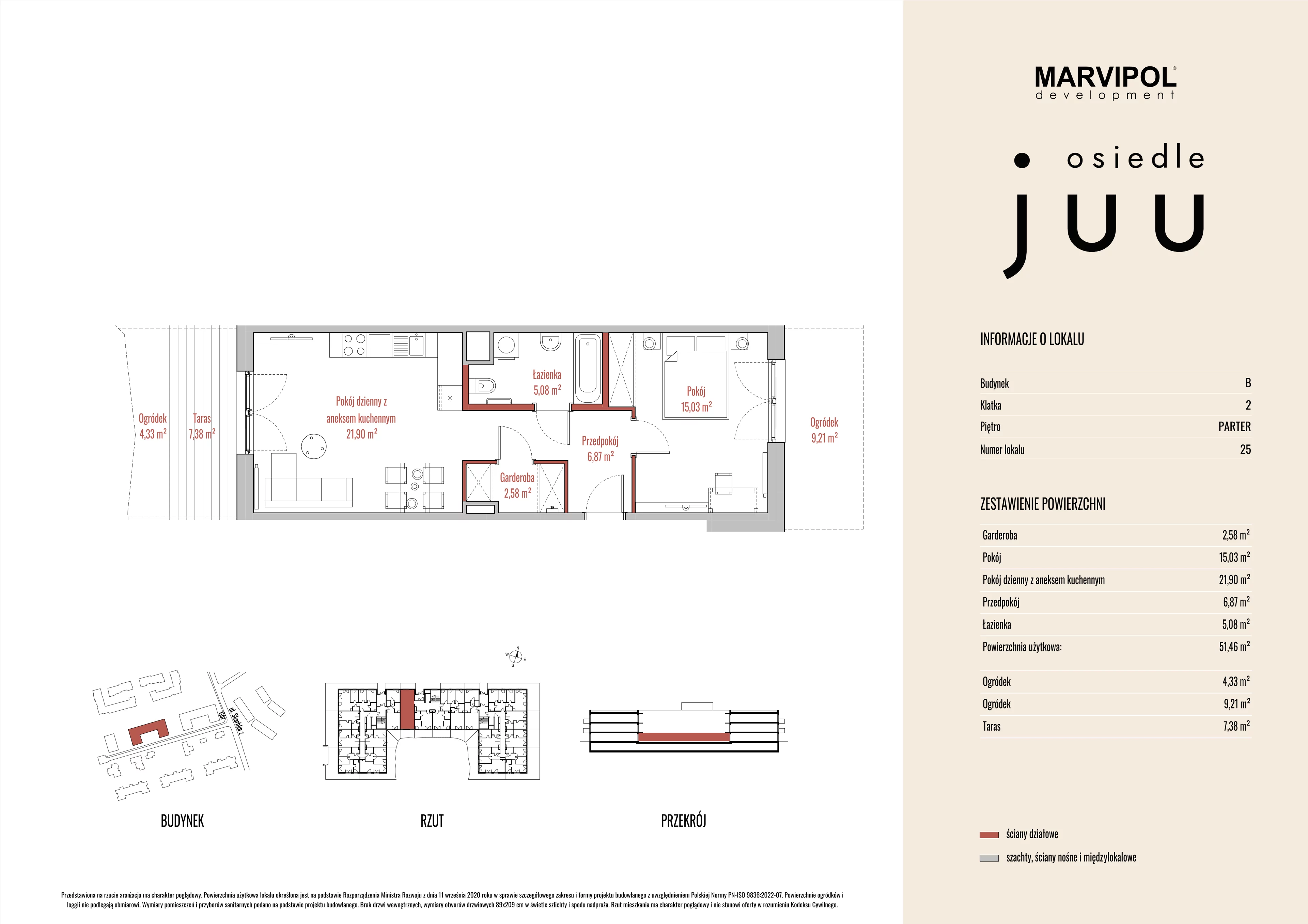 2 pokoje, mieszkanie 51,50 m², parter, oferta nr B/M025, Osiedle Juu, Warszawa, Białołęka, Grodzisk, ul. Skarbka z Gór 47