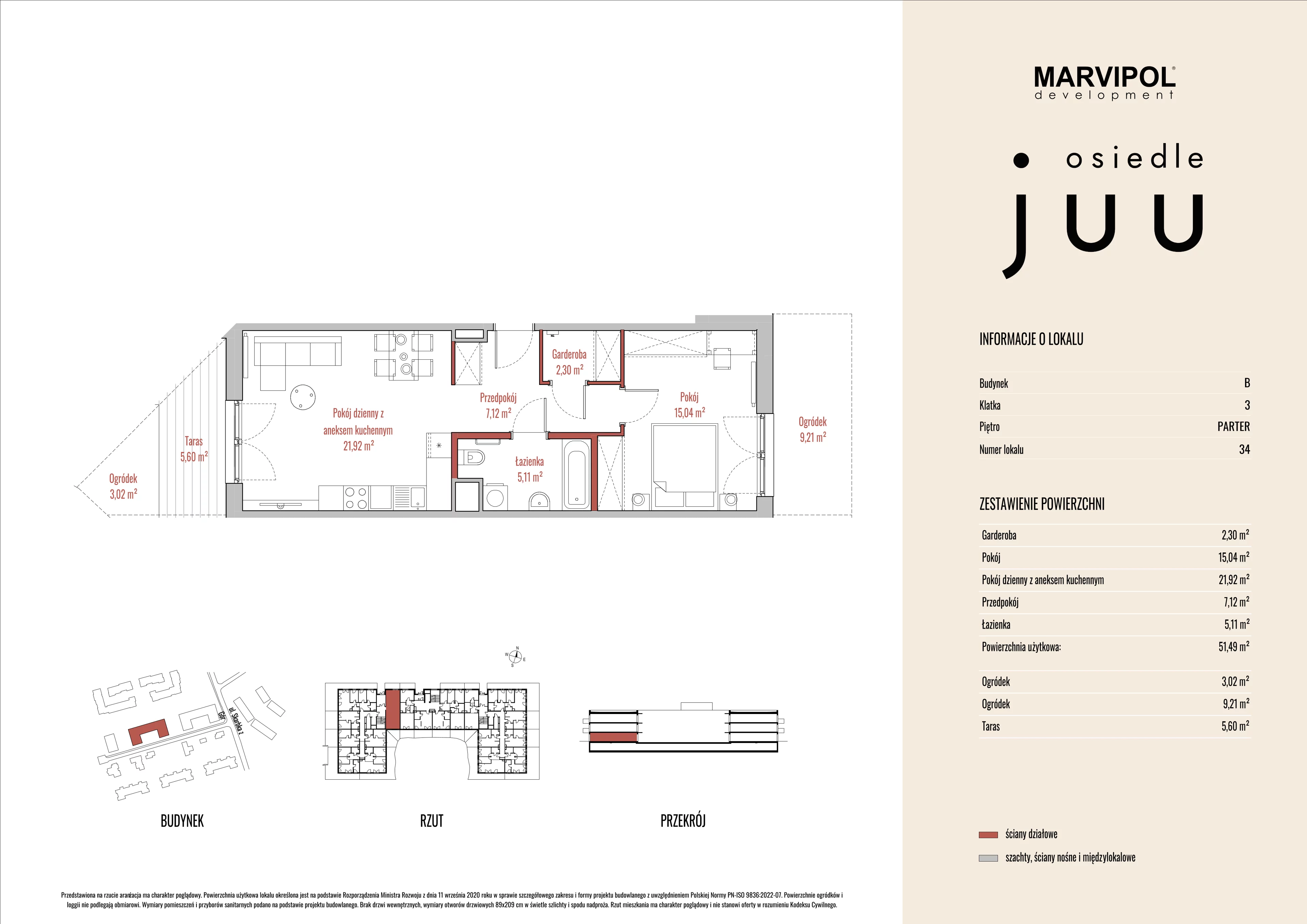 2 pokoje, mieszkanie 51,53 m², parter, oferta nr B/M034, Osiedle Juu, Warszawa, Białołęka, Grodzisk, ul. Skarbka z Gór 47