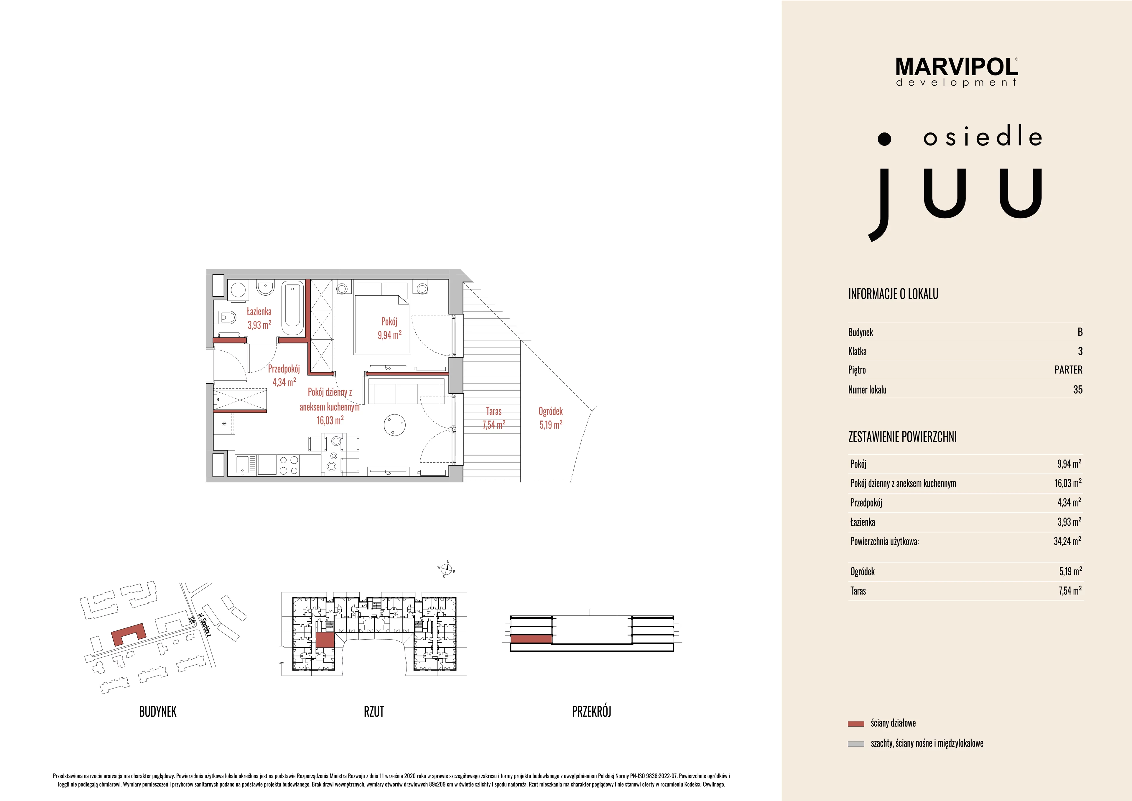 2 pokoje, mieszkanie 34,24 m², parter, oferta nr B/M035, Osiedle Juu, Warszawa, Białołęka, Grodzisk, ul. Skarbka z Gór 47