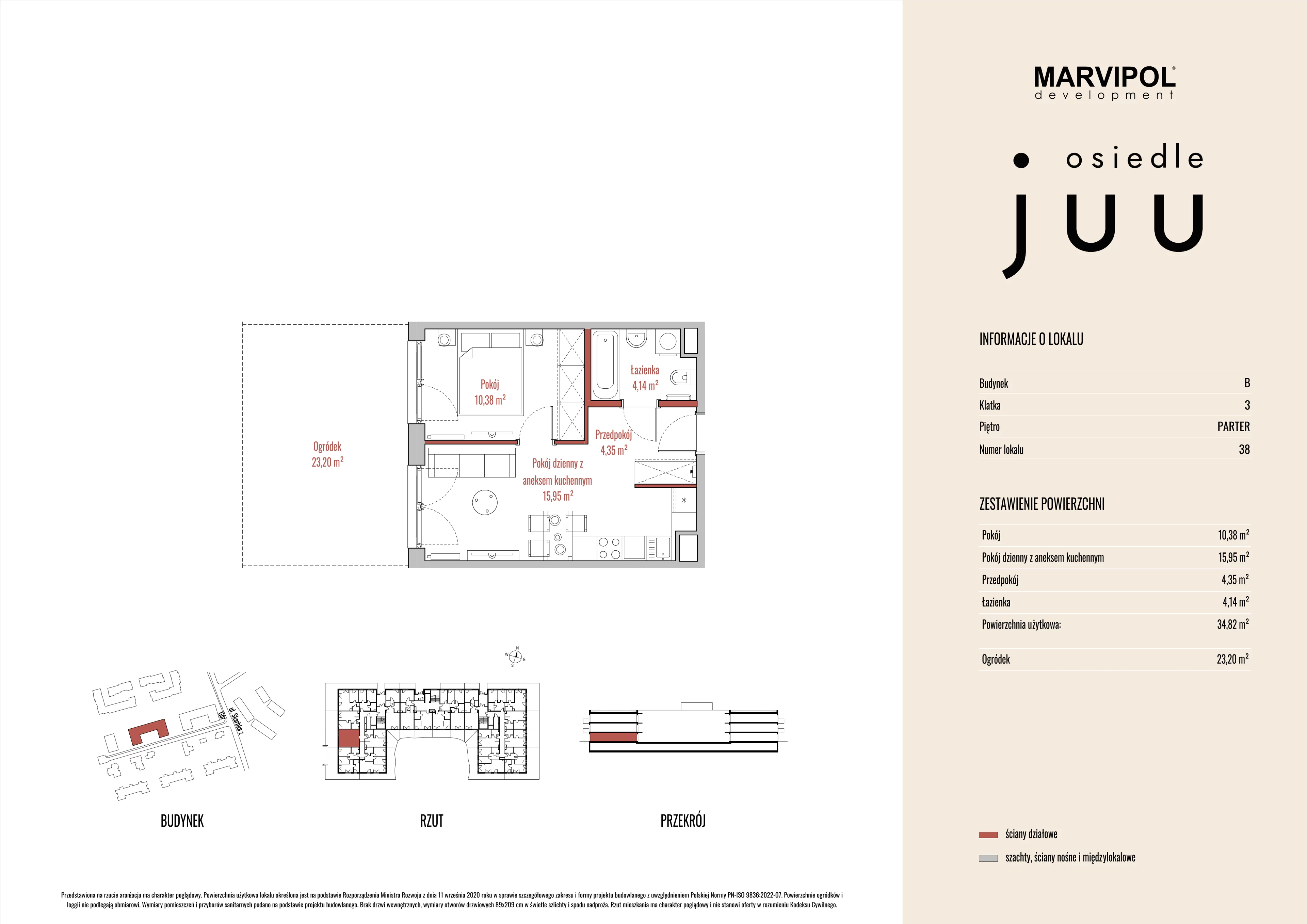 2 pokoje, mieszkanie 34,85 m², parter, oferta nr B/M038, Osiedle Juu, Warszawa, Białołęka, Grodzisk, ul. Skarbka z Gór 47