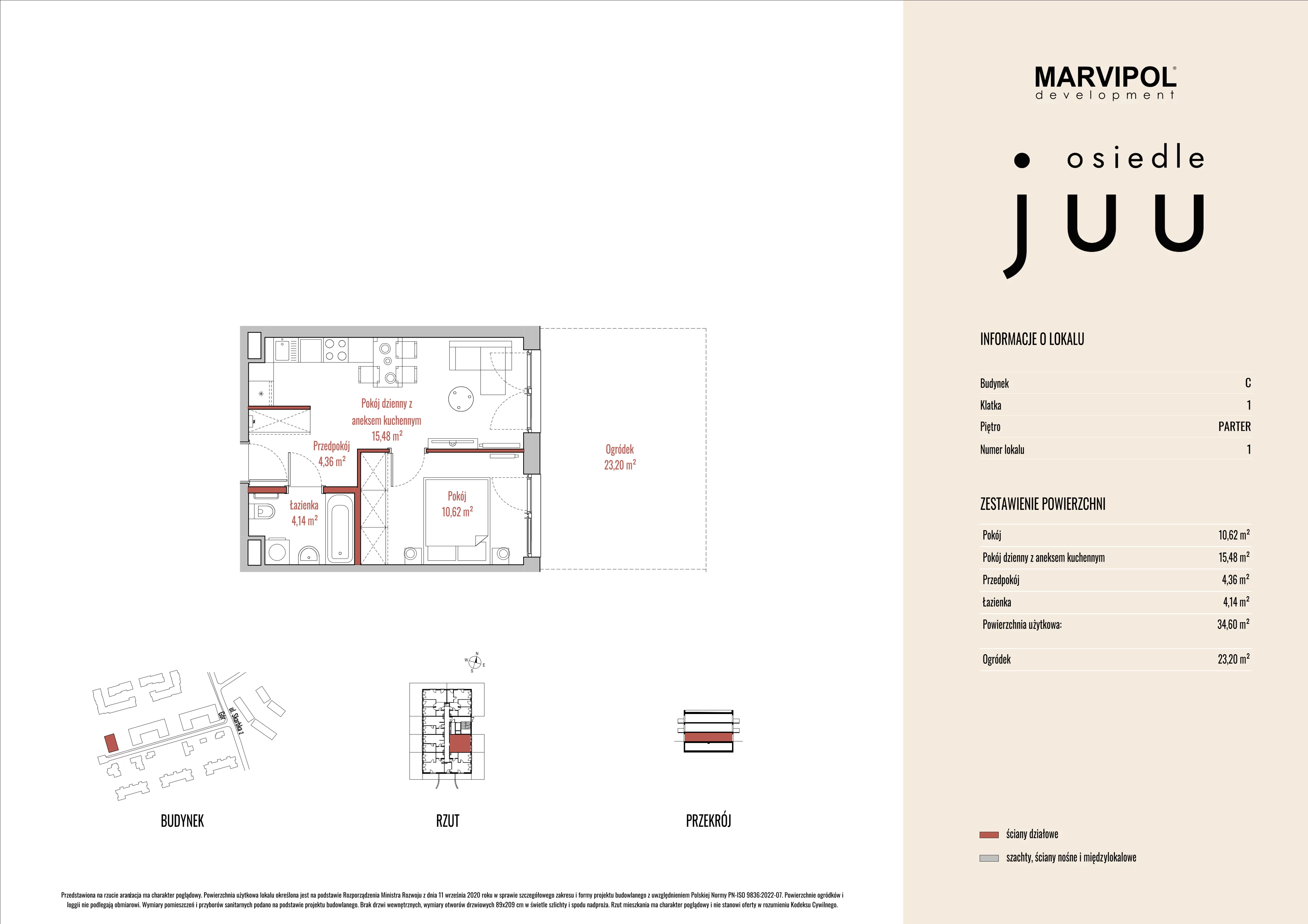 2 pokoje, mieszkanie 34,63 m², parter, oferta nr C/M001, Osiedle Juu, Warszawa, Białołęka, Grodzisk, ul. Skarbka z Gór 47