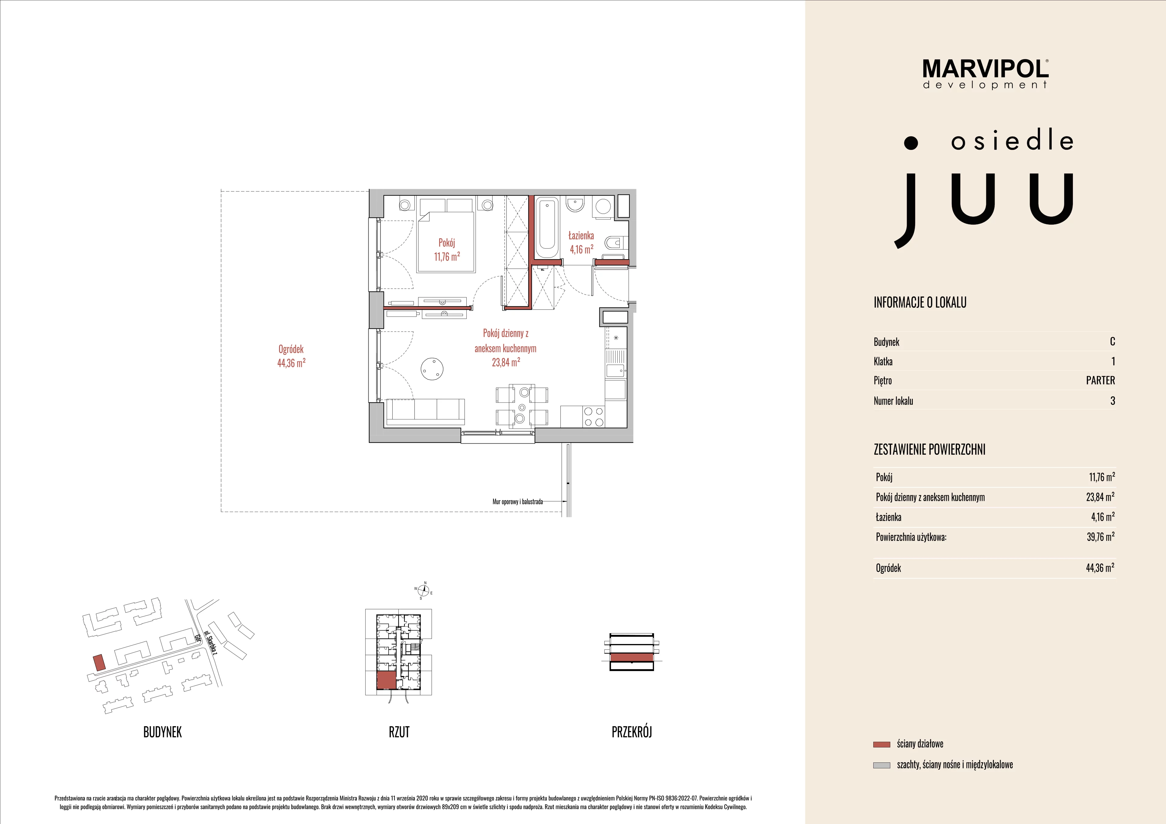 2 pokoje, mieszkanie 39,80 m², parter, oferta nr C/M003, Osiedle Juu, Warszawa, Białołęka, Grodzisk, ul. Skarbka z Gór 47